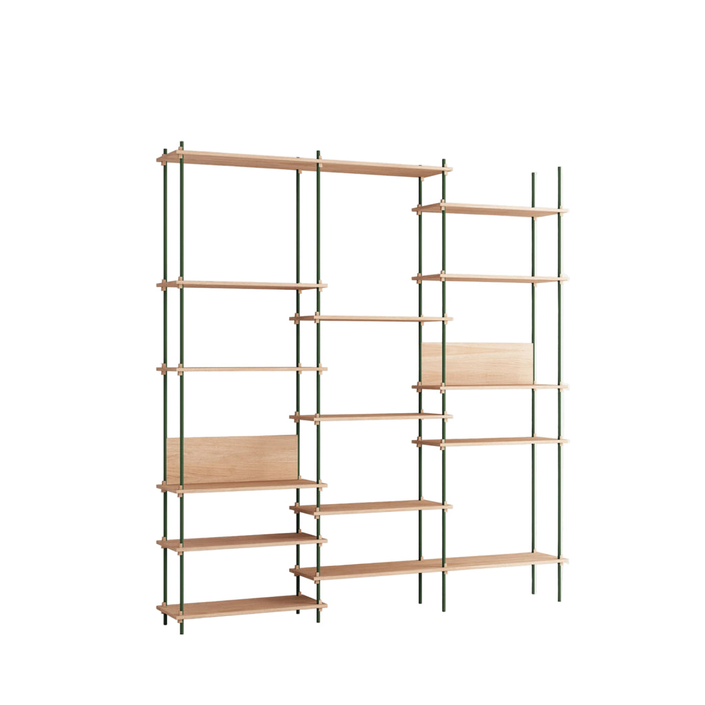 Customizable Moebe Shelving System in Oak & Pine Green - 255cm Height