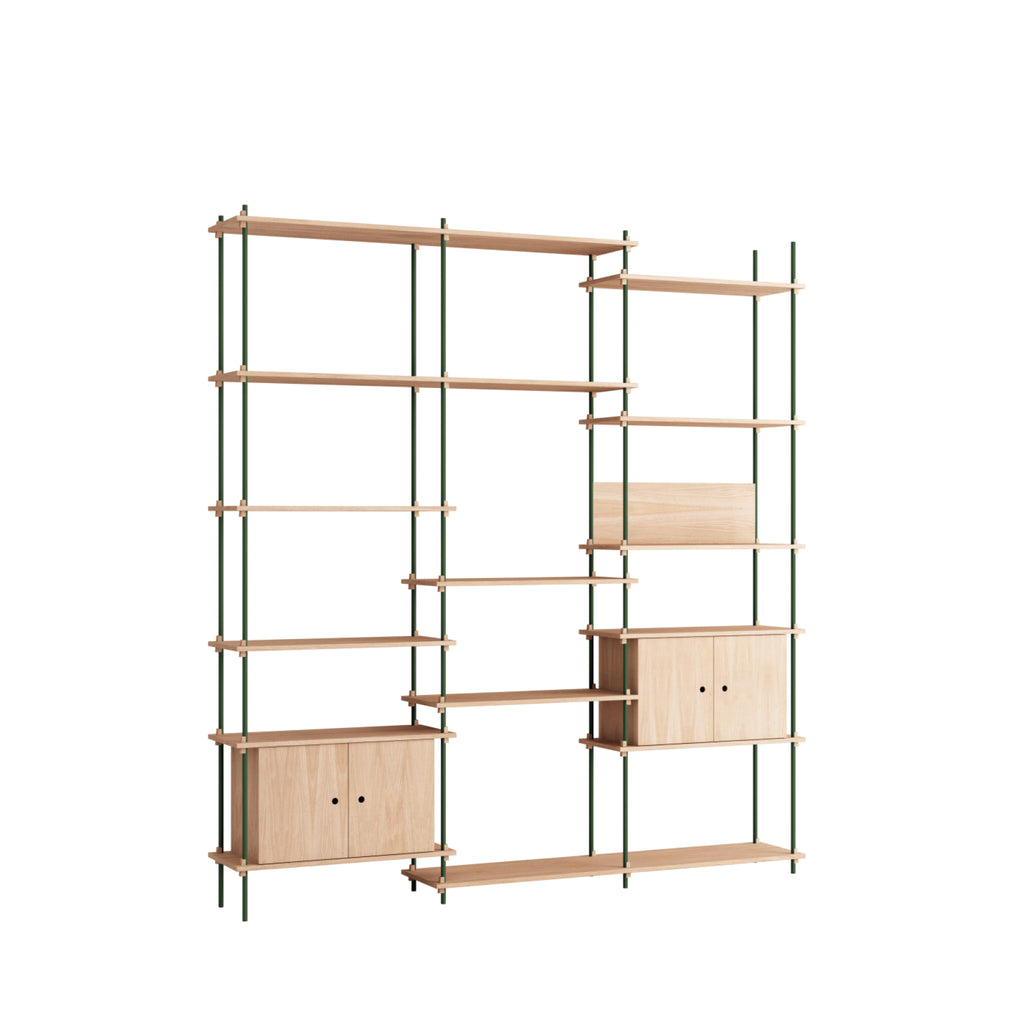 Customizable Moebe Shelving System in Oak & Pine Green - Versatile Design