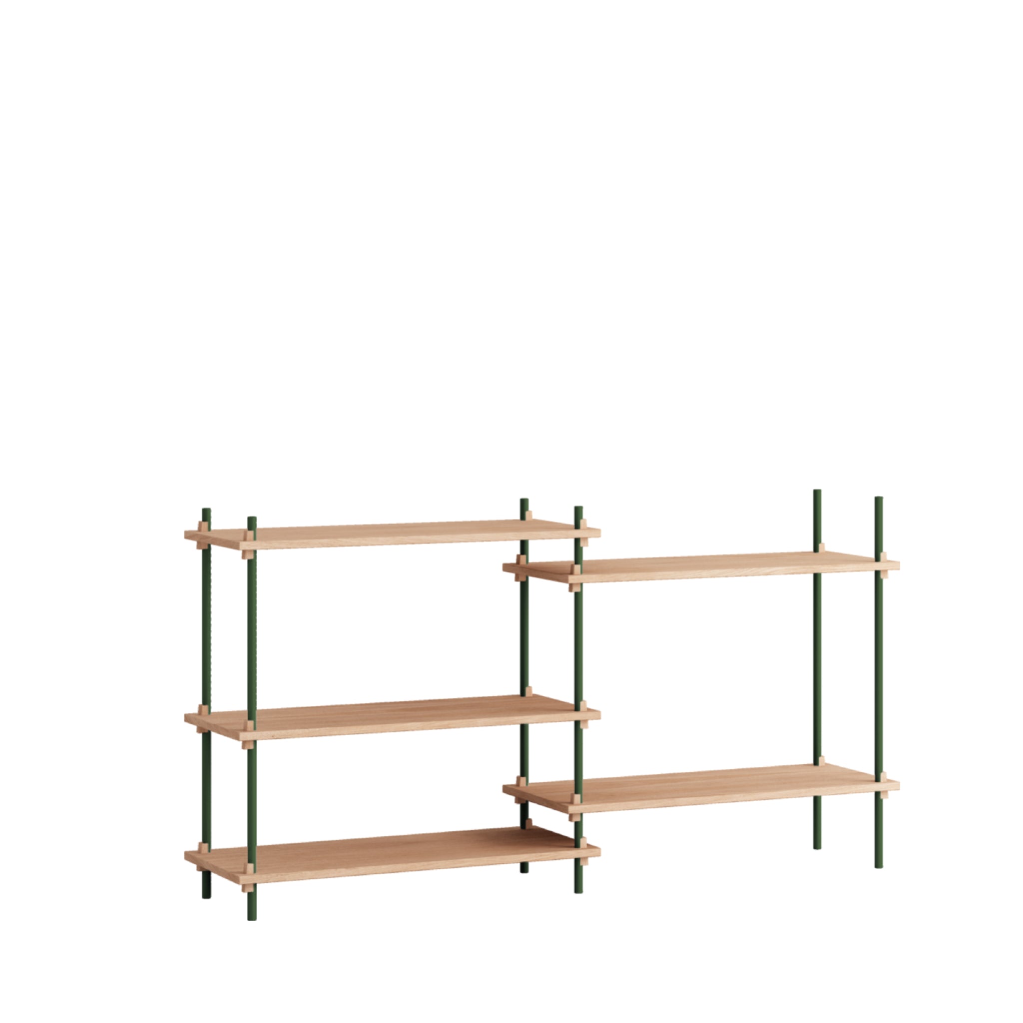 Customizable Moebe Shelving System in Oak & Pine Green - Versatile Design