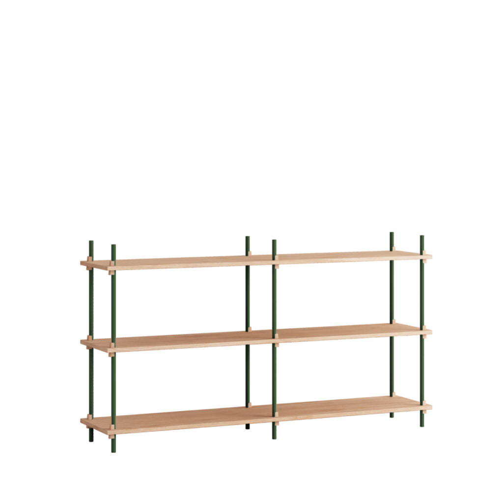 Customizable Moebe Shelving System in Oak & Pine Green - Versatile Design