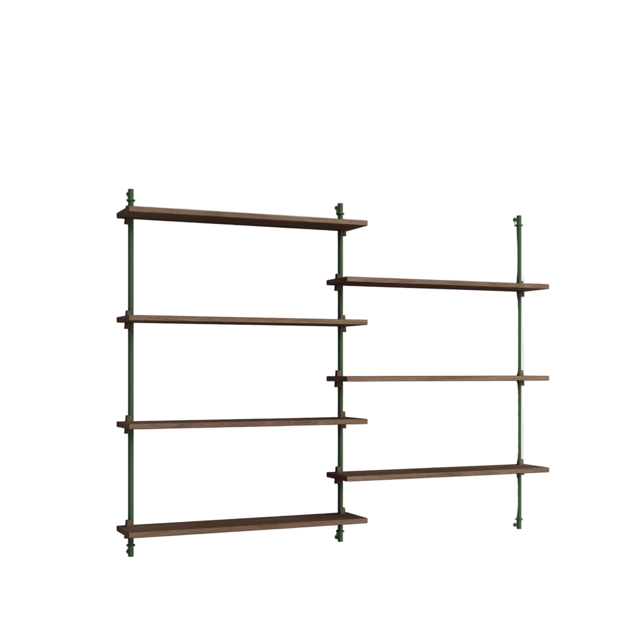 Moebe Wall Shelving WS.115.2: Smoked Oak & Pine Green for Any Room