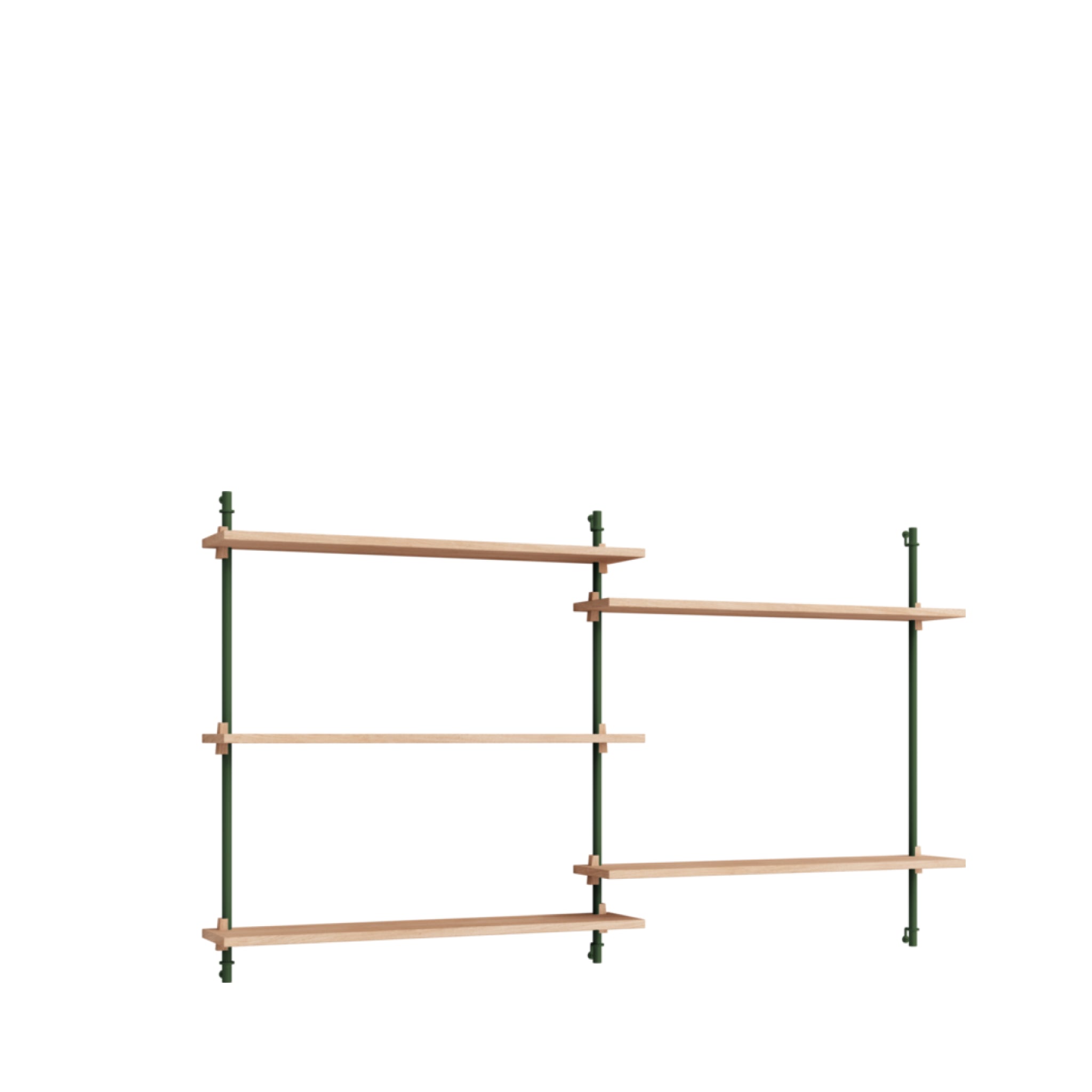 Moebe Wall Shelving WS.85.2: Adjustable Oak Shelf in Pine Green