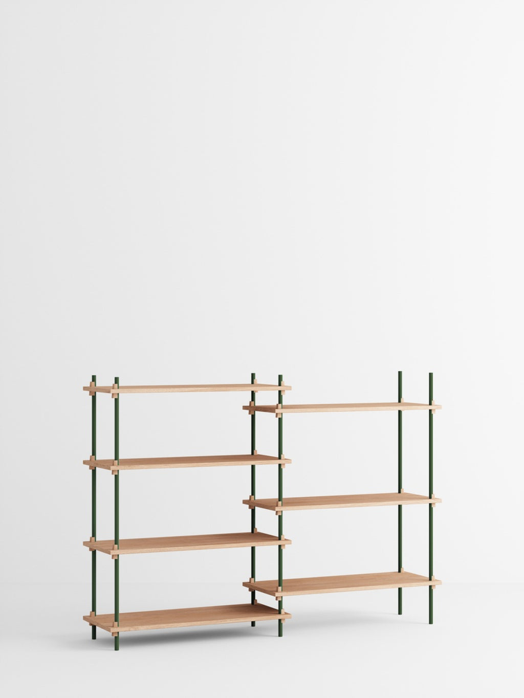Customizable Moebe Shelving System in Oak & Pine Green - Versatile Design