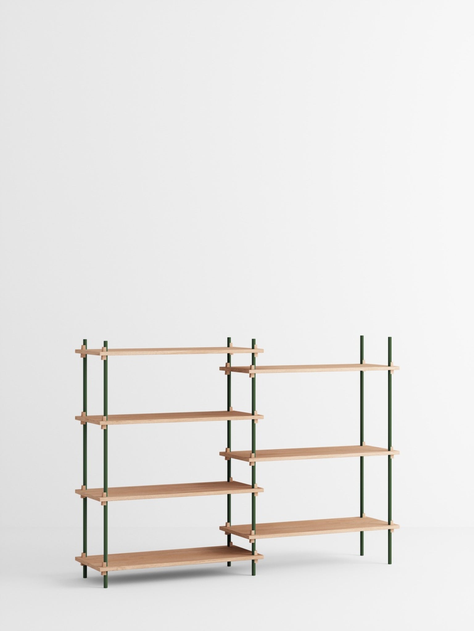 Customizable Moebe Shelving System in Oak & Pine Green - Versatile Design