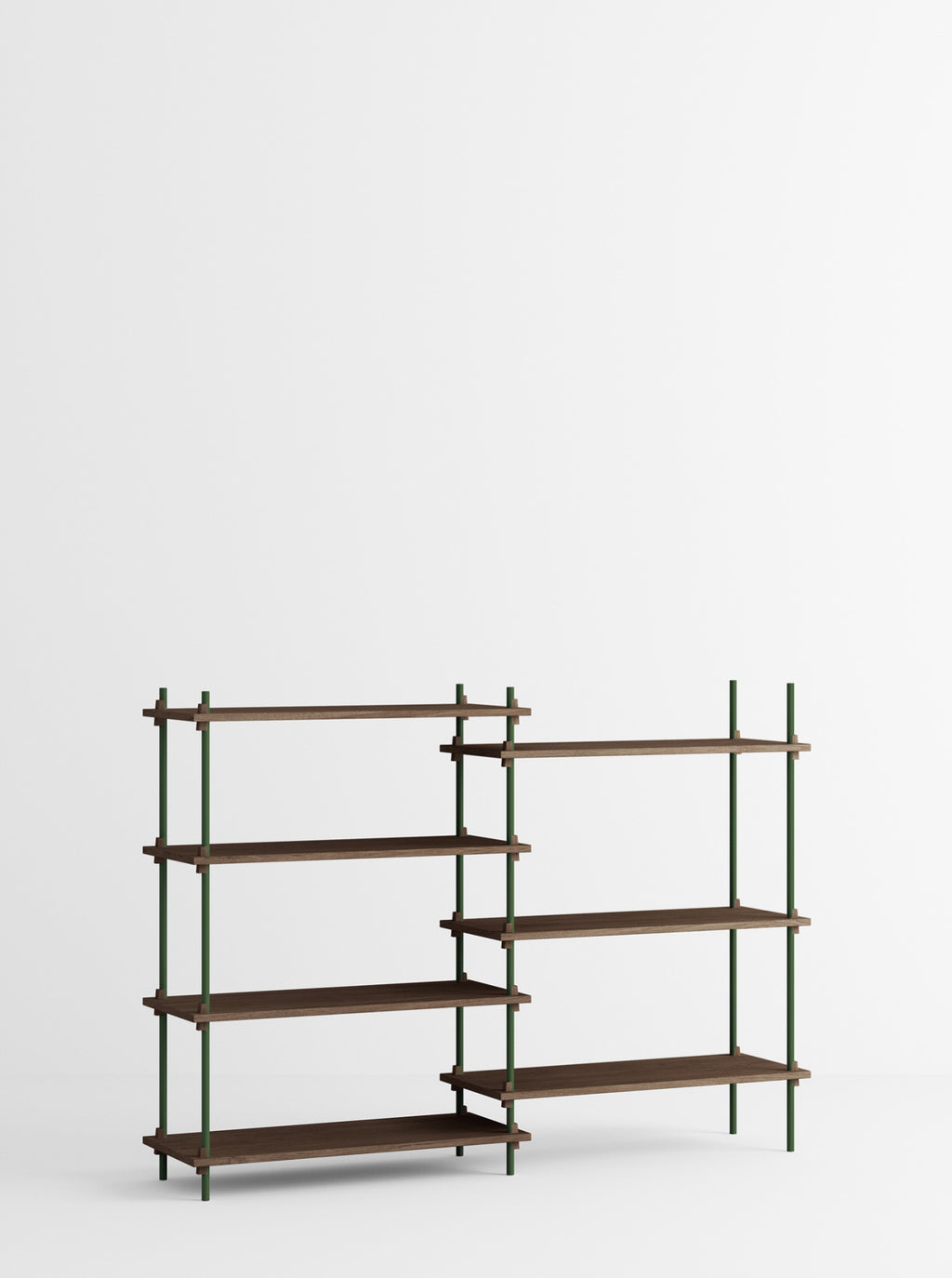 Customizable Moebe Shelving System in Smoked Oak & Pine Green - 115cm Height