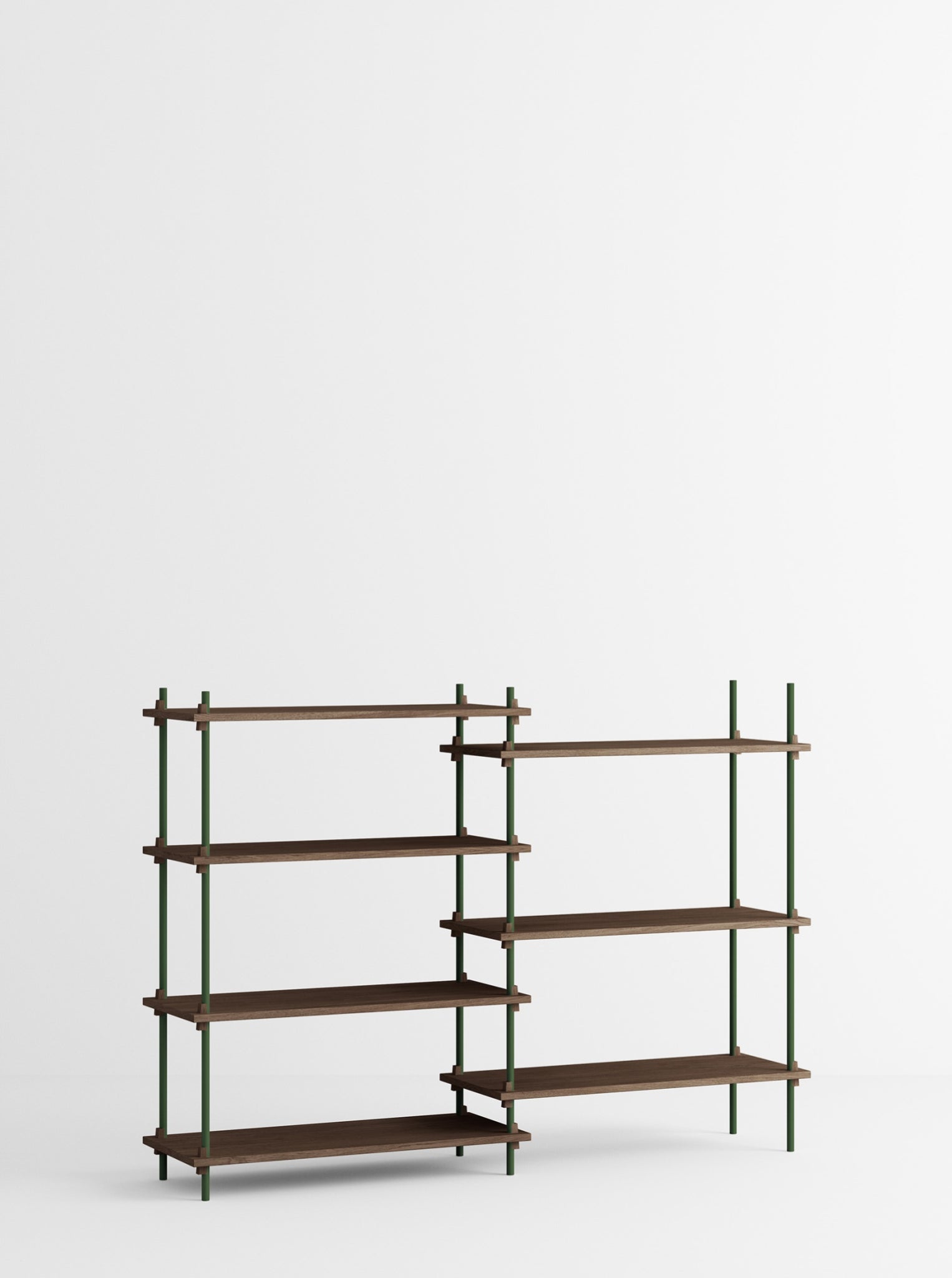 Customizable Moebe Shelving System in Smoked Oak & Pine Green - 115cm Height