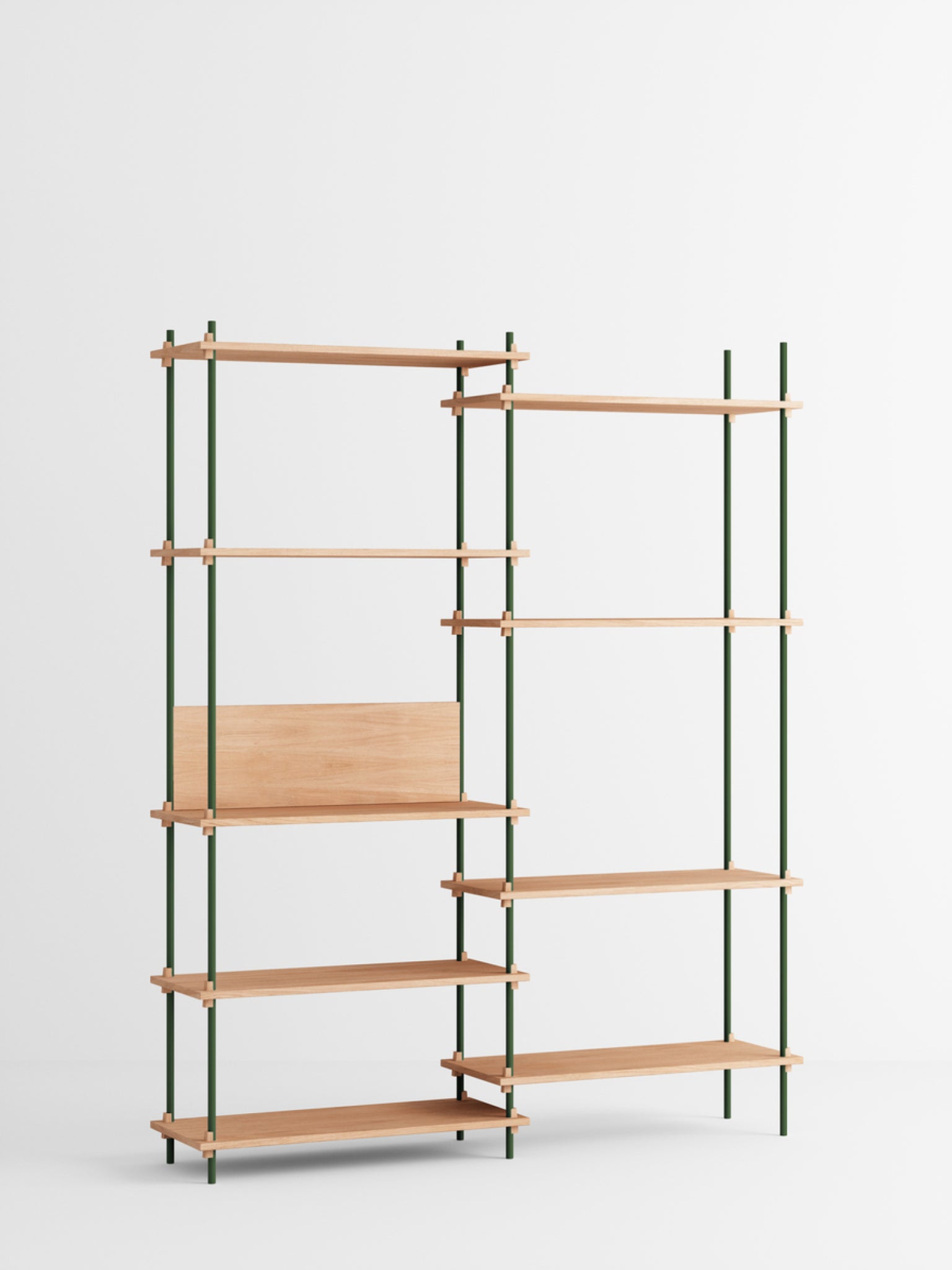 Customizable Moebe Shelving System in Oak and Pine Green - 200cm Height