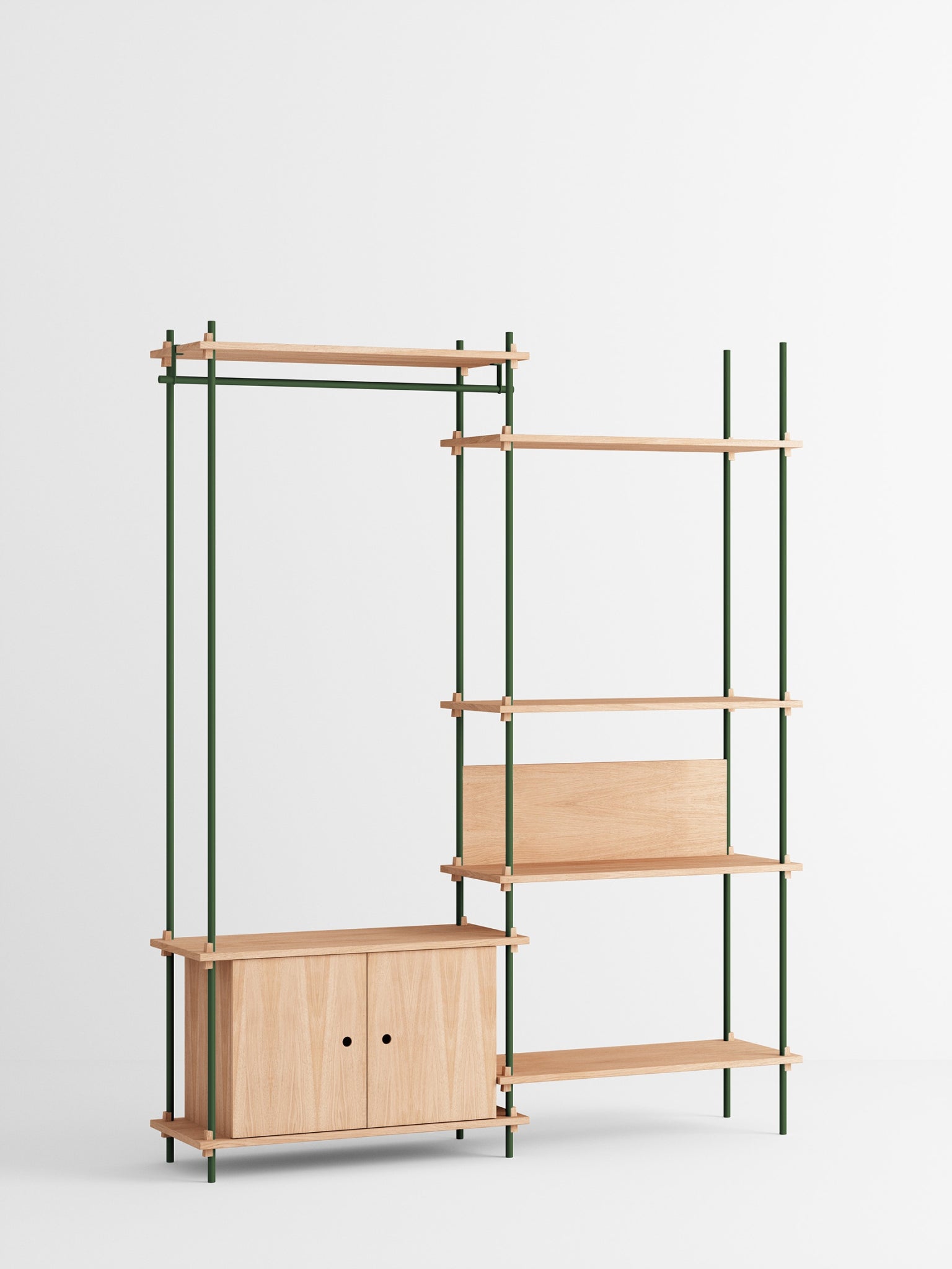 Customizable Moebe Shelving System in Oak & Pine Green - 200cm Height