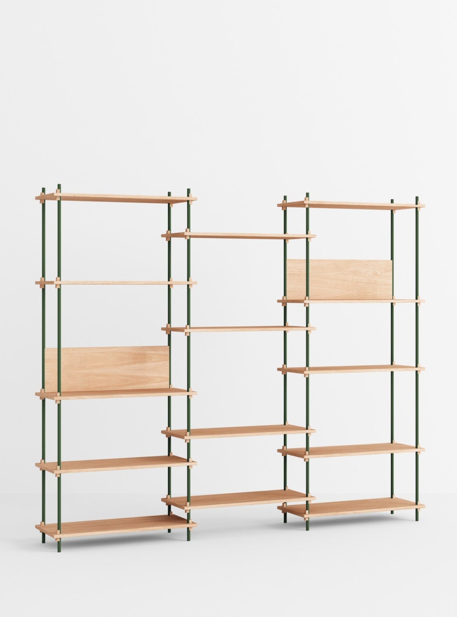 Customizable Moebe Shelving System in Oak & Pine Green - Versatile Design