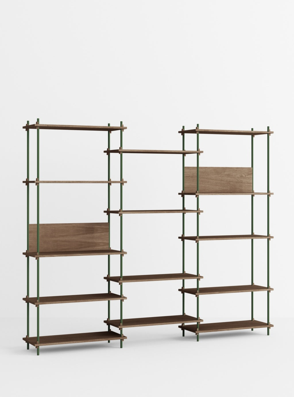 Customizable Moebe Shelving System in Smoked Oak & Pine Green - 240x200 cm
