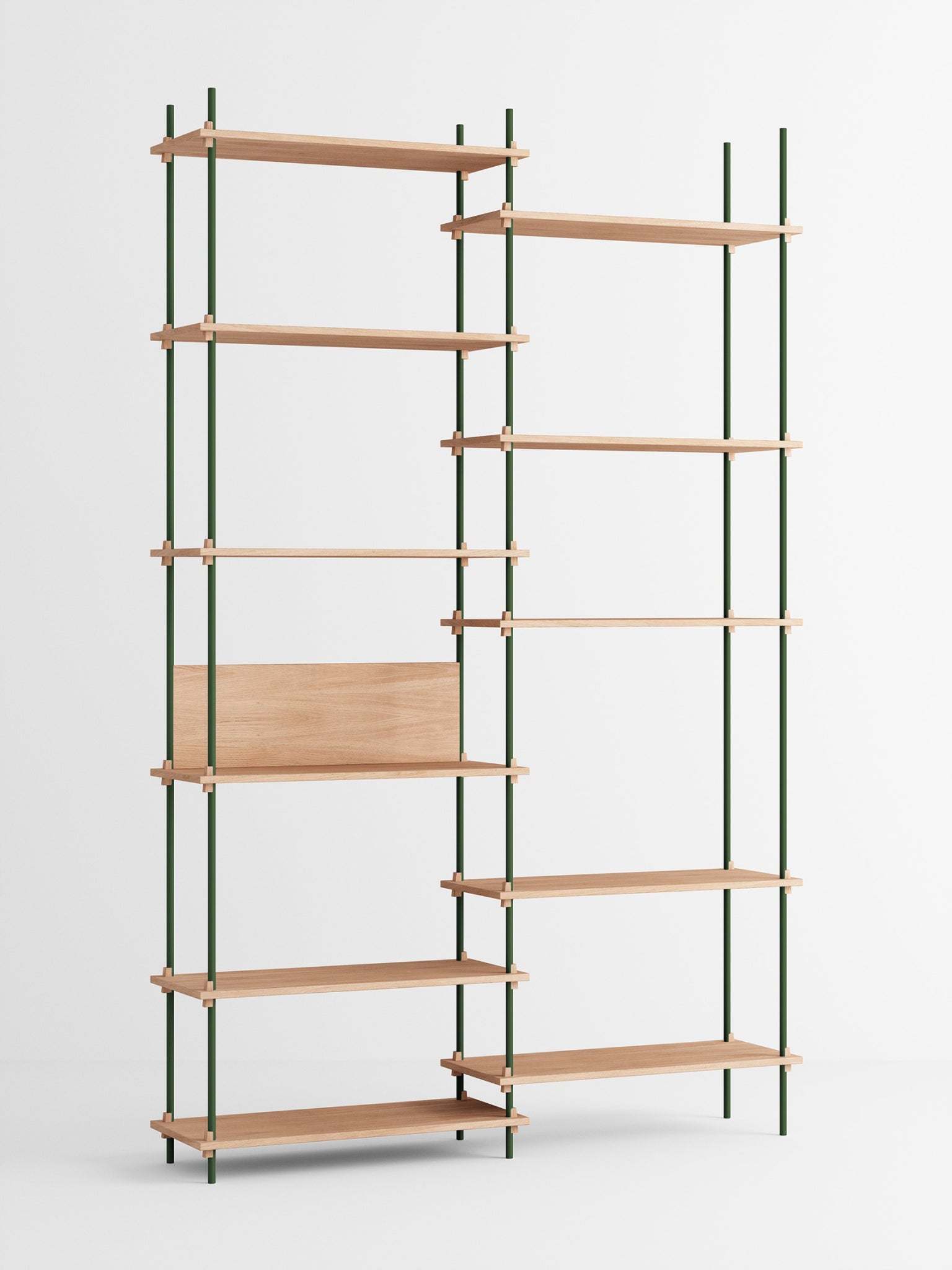 Customizable Moebe Shelving System in Oak & Pine Green - 255cm Height