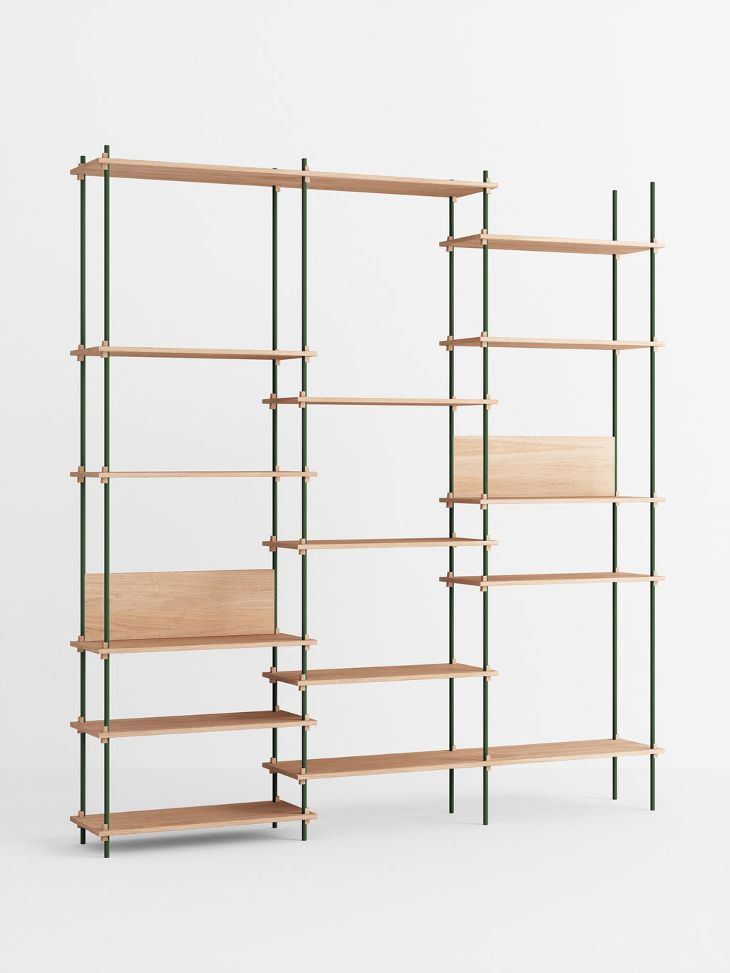 Customizable Moebe Shelving System in Oak & Pine Green - 255cm Height
