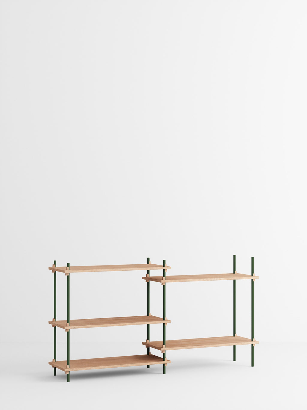 Customizable Moebe Shelving System in Oak & Pine Green - Versatile Design