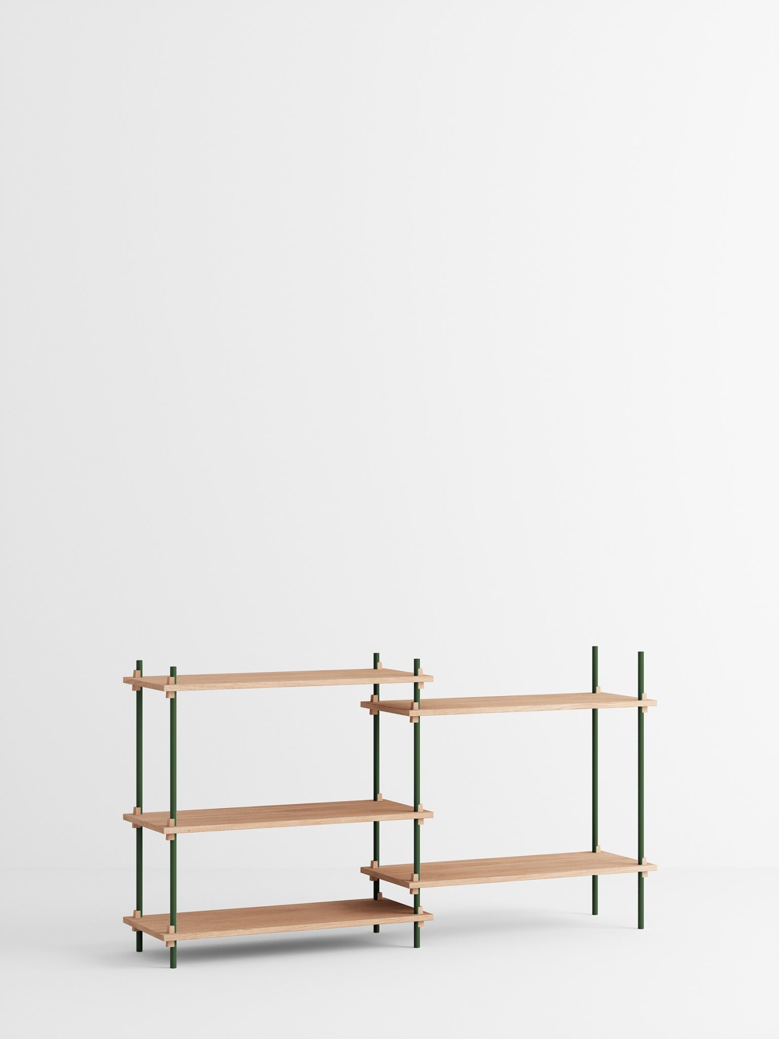 Customizable Moebe Shelving System in Oak & Pine Green - Versatile Design