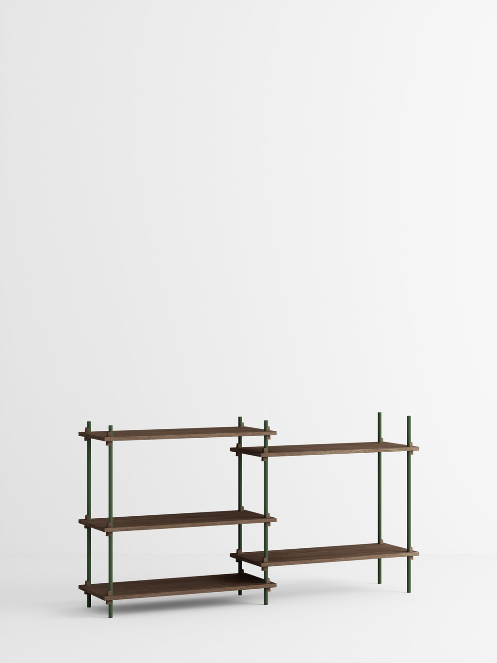 Customizable Moebe Shelving System in Smoked Oak & Pine Green - 85cm High