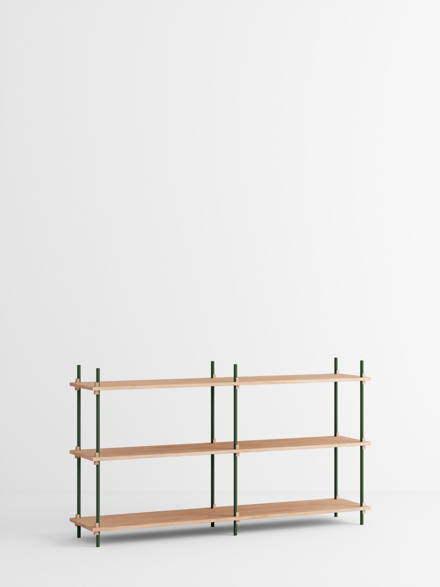 Customizable Moebe Shelving System in Oak & Pine Green - Versatile Design