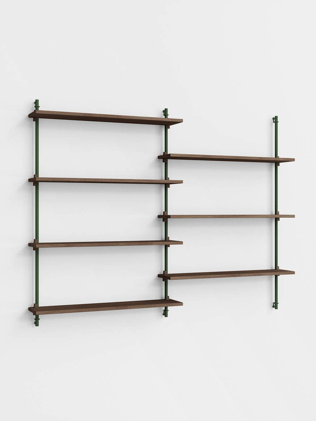 Moebe Wall Shelving WS.115.2: Smoked Oak & Pine Green for Any Room