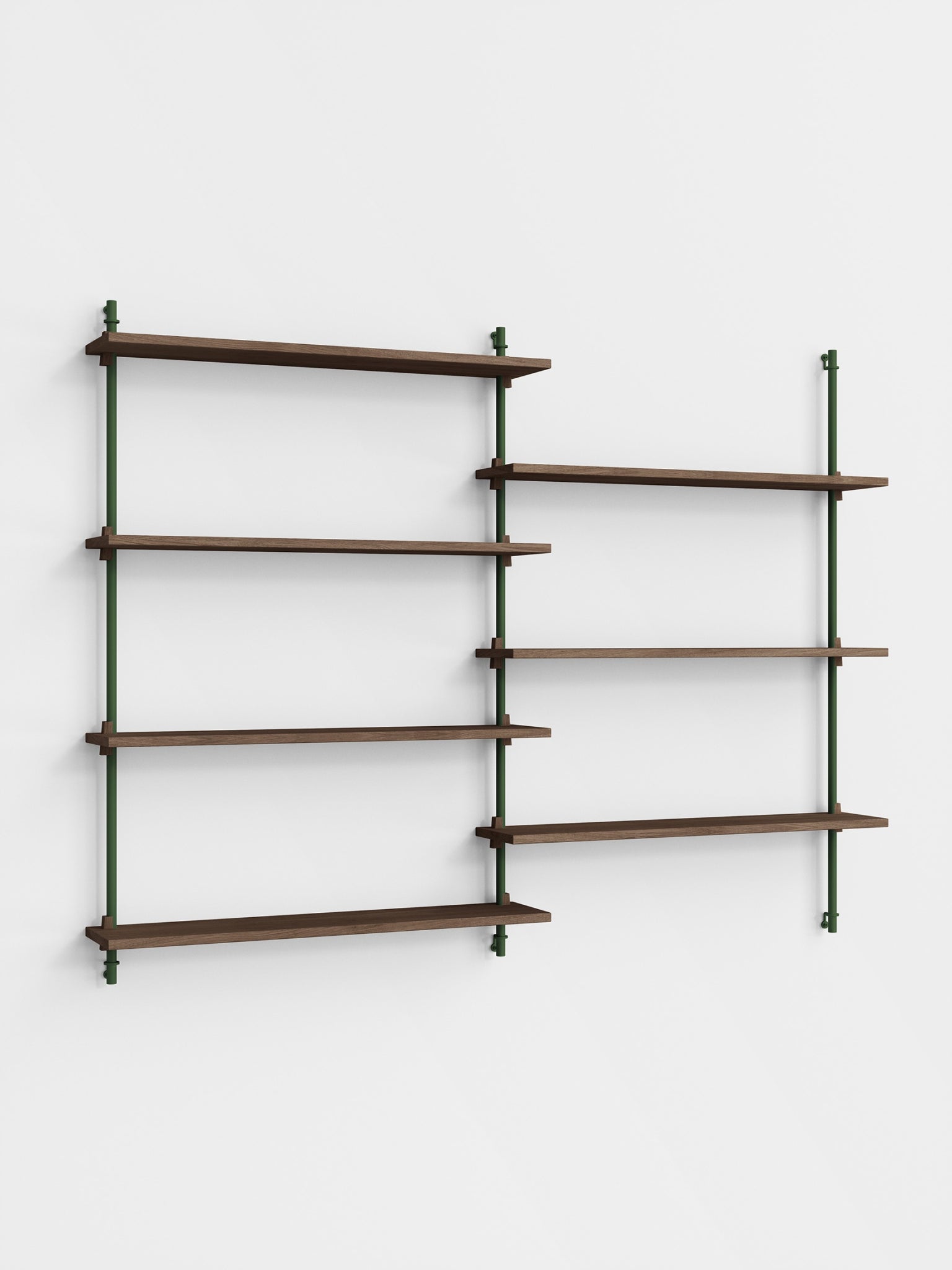 Moebe Wall Shelving WS.115.2: Smoked Oak & Pine Green for Any Room