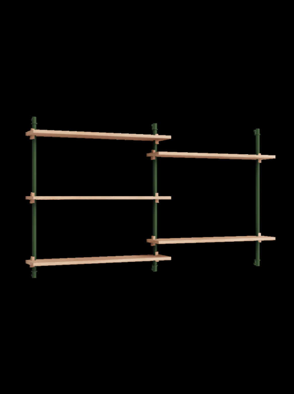 Moebe Wall Shelving WS.85.2: Adjustable Oak Shelf in Pine Green