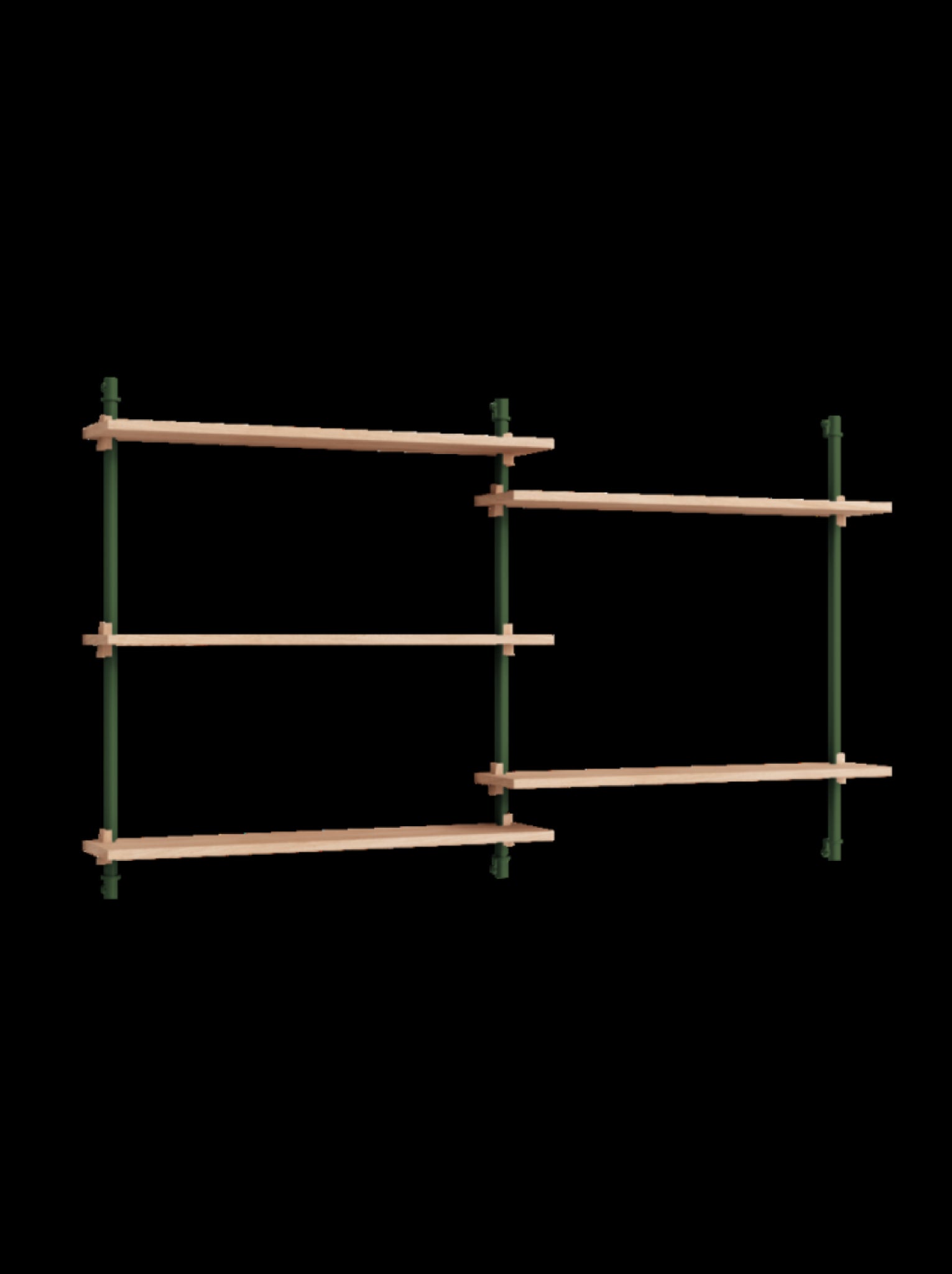 Moebe Wall Shelving WS.85.2: Adjustable Oak Shelf in Pine Green