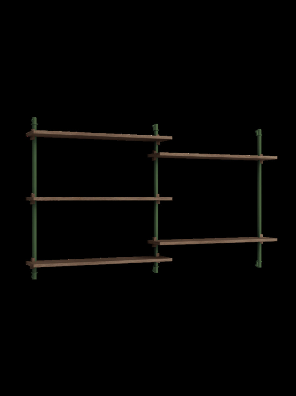 Moebe Wall Shelving WS.85.2: Versatile Smoked Oak & Pine Green Design