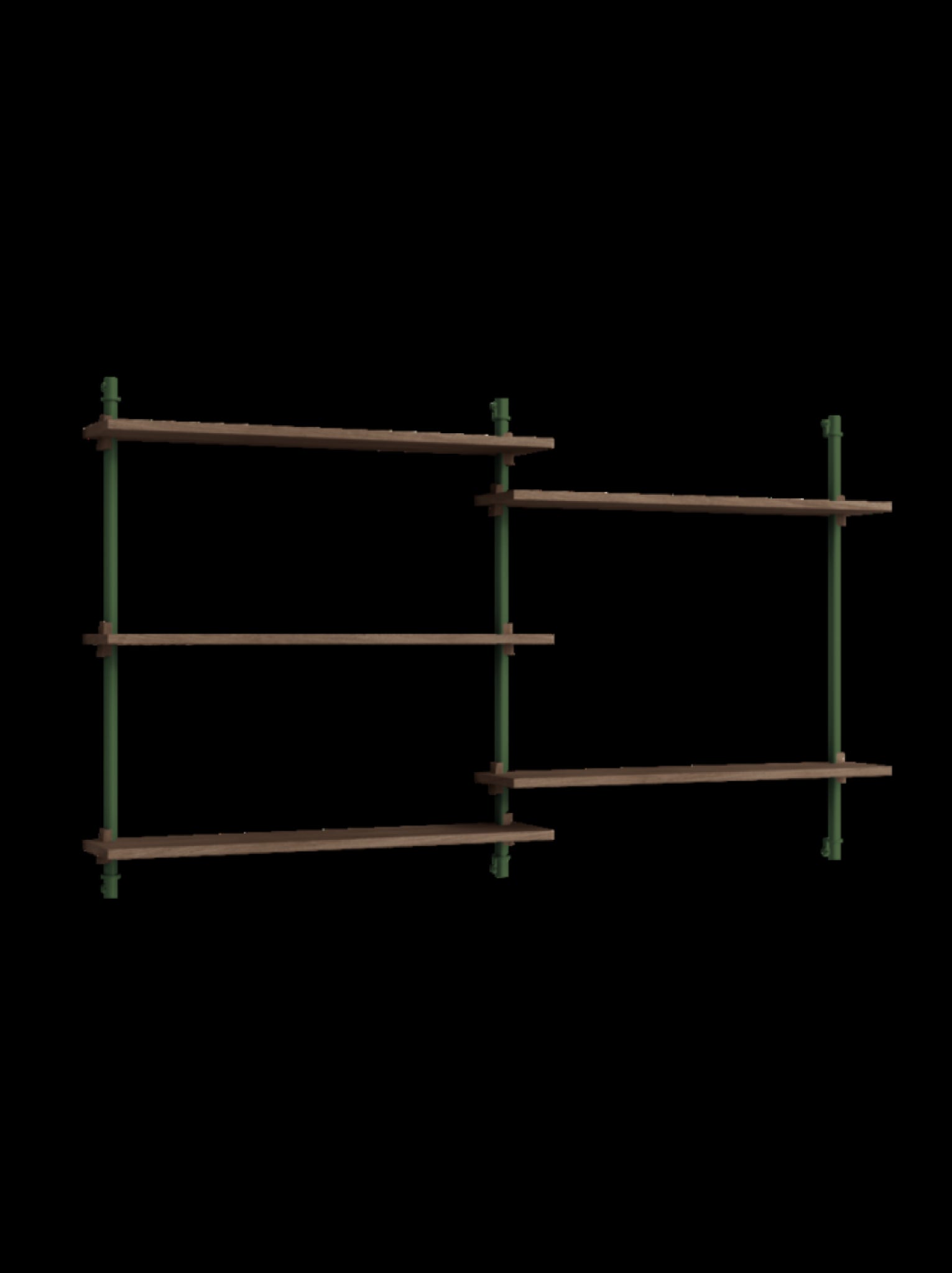 Moebe Wall Shelving WS.85.2: Versatile Smoked Oak & Pine Green Design