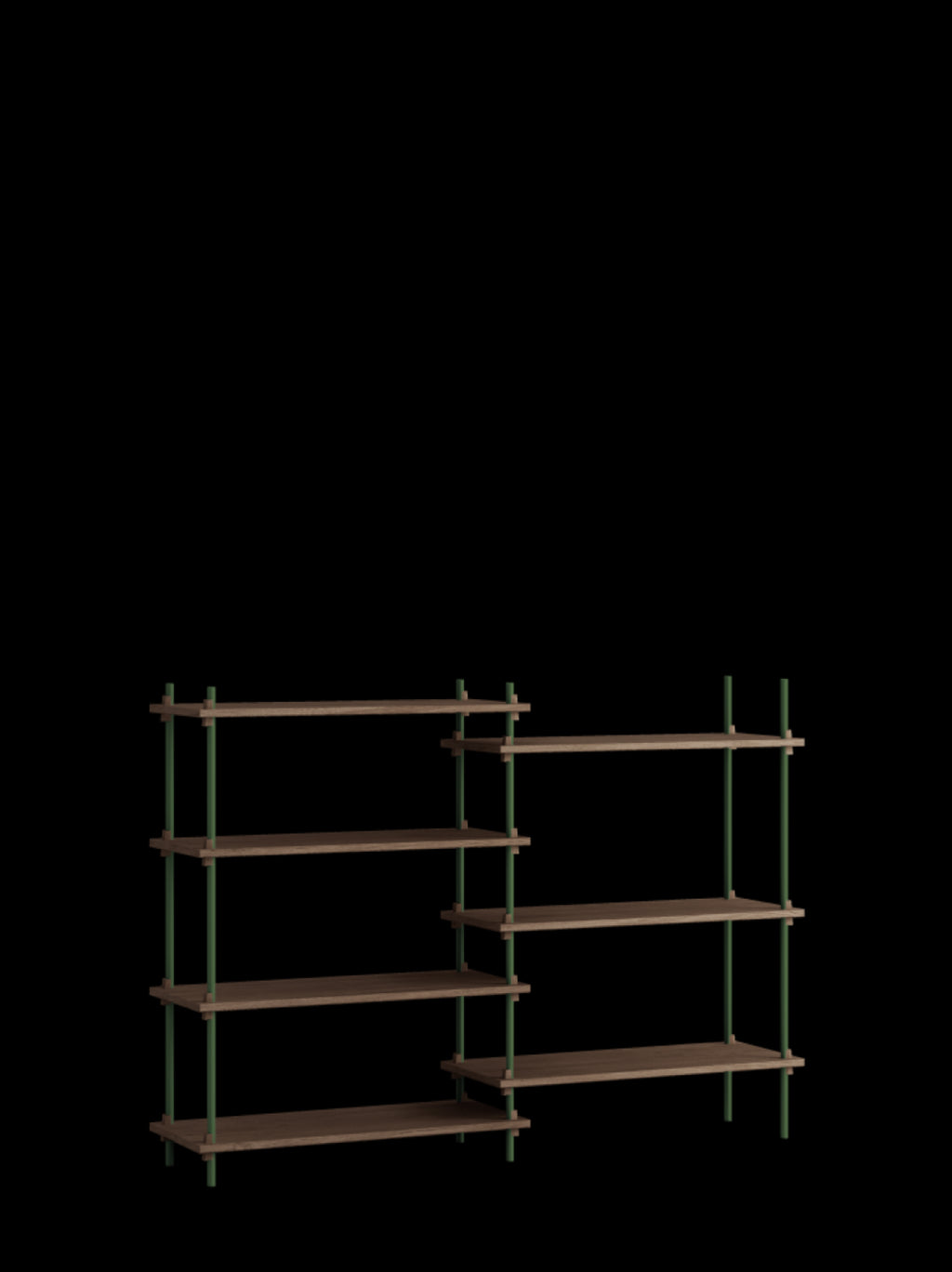 Customizable Moebe Shelving System in Smoked Oak & Pine Green - 115cm Height