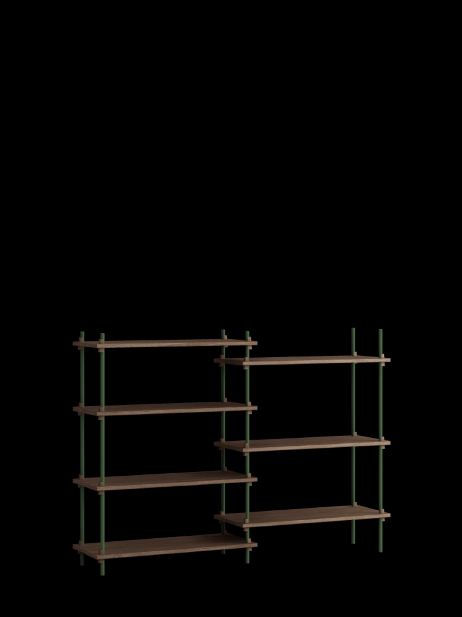 Customizable Moebe Shelving System in Smoked Oak & Pine Green - 115cm Height