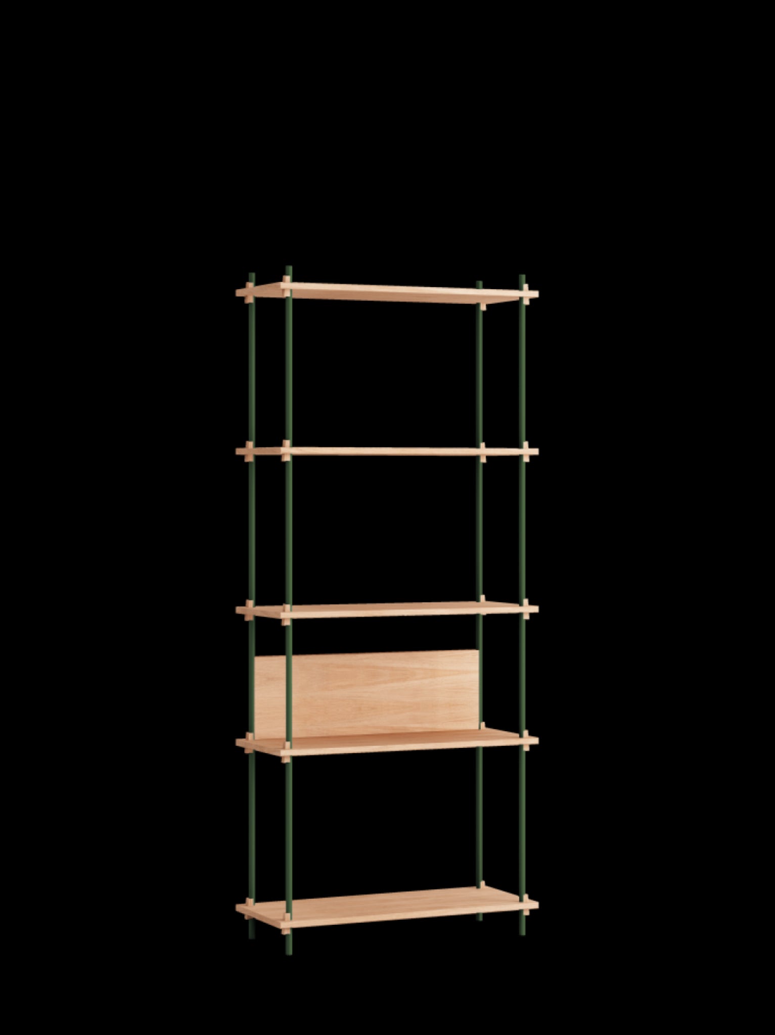Customizable Moebe Shelving System in Oak & Pine Green - 200cm Height