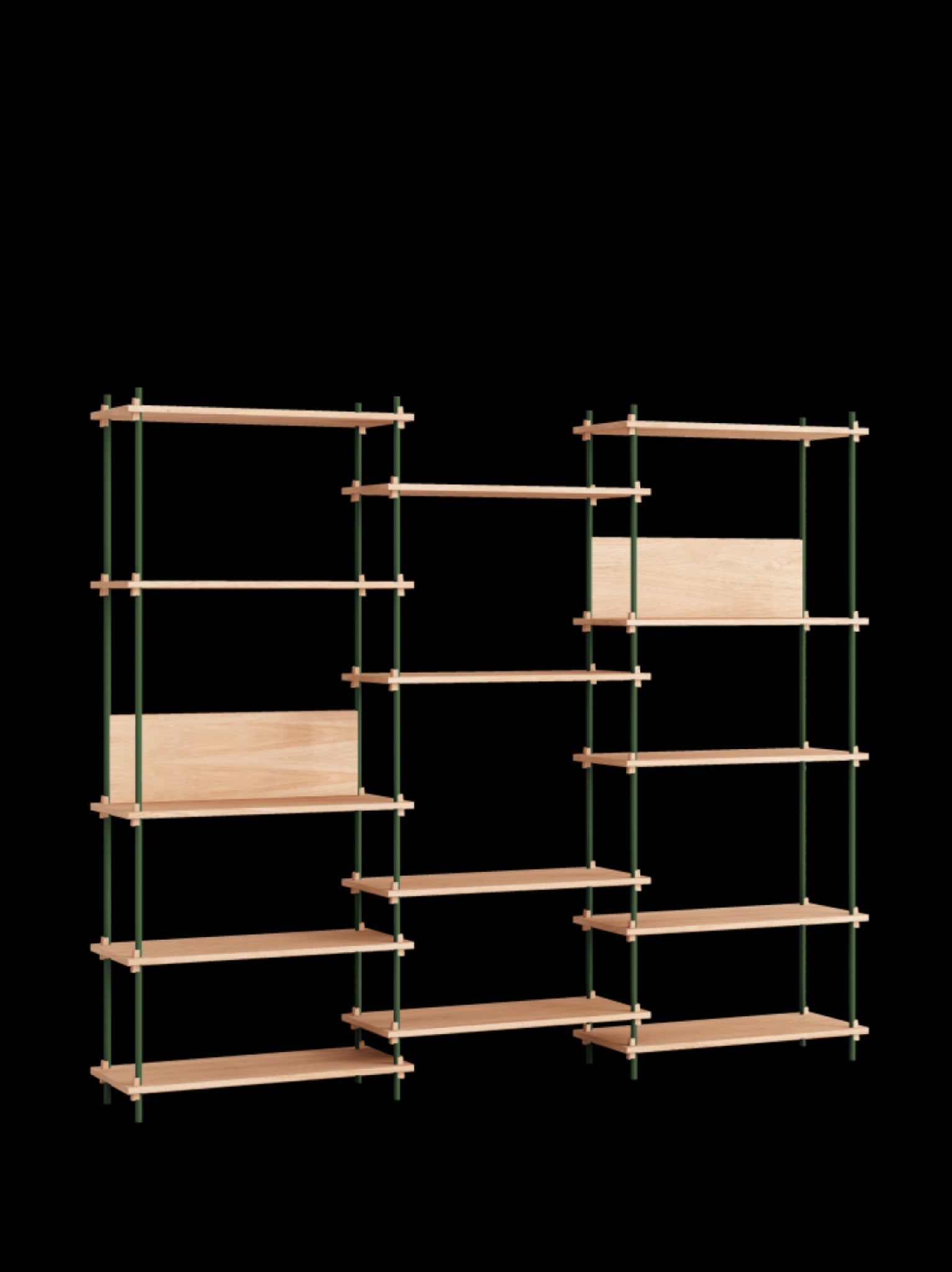 Customizable Moebe Shelving System in Oak & Pine Green - Versatile Design