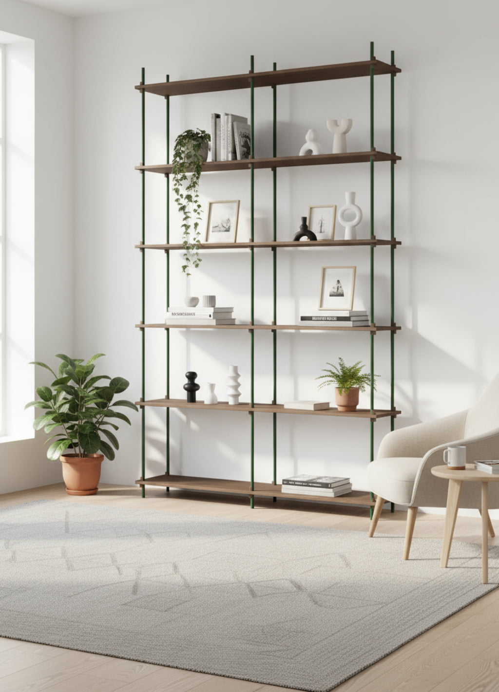 Customizable Moebe Shelving System in Smoked Oak & Pine Green - 255cm