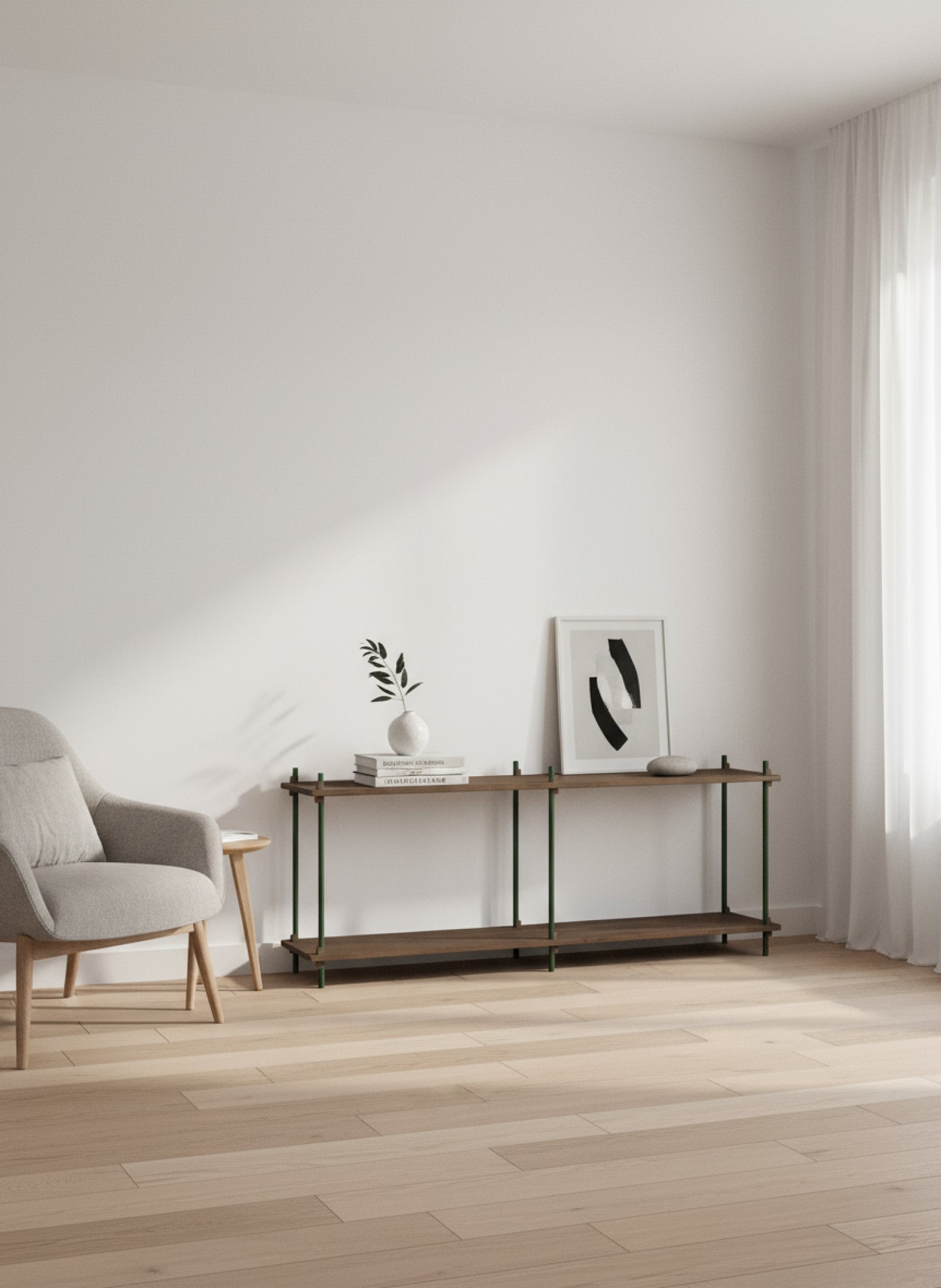 Customizable Moebe Shelving System in Smoked Oak & Pine Green - 65cm High