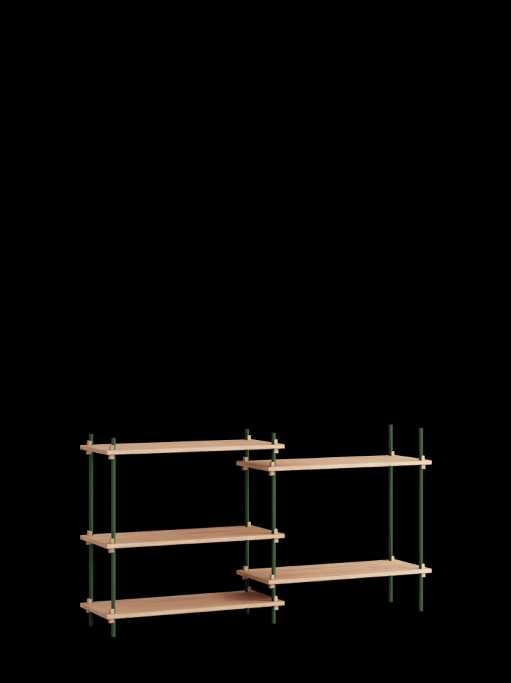 Customizable Moebe Shelving System in Oak & Pine Green - Versatile Design