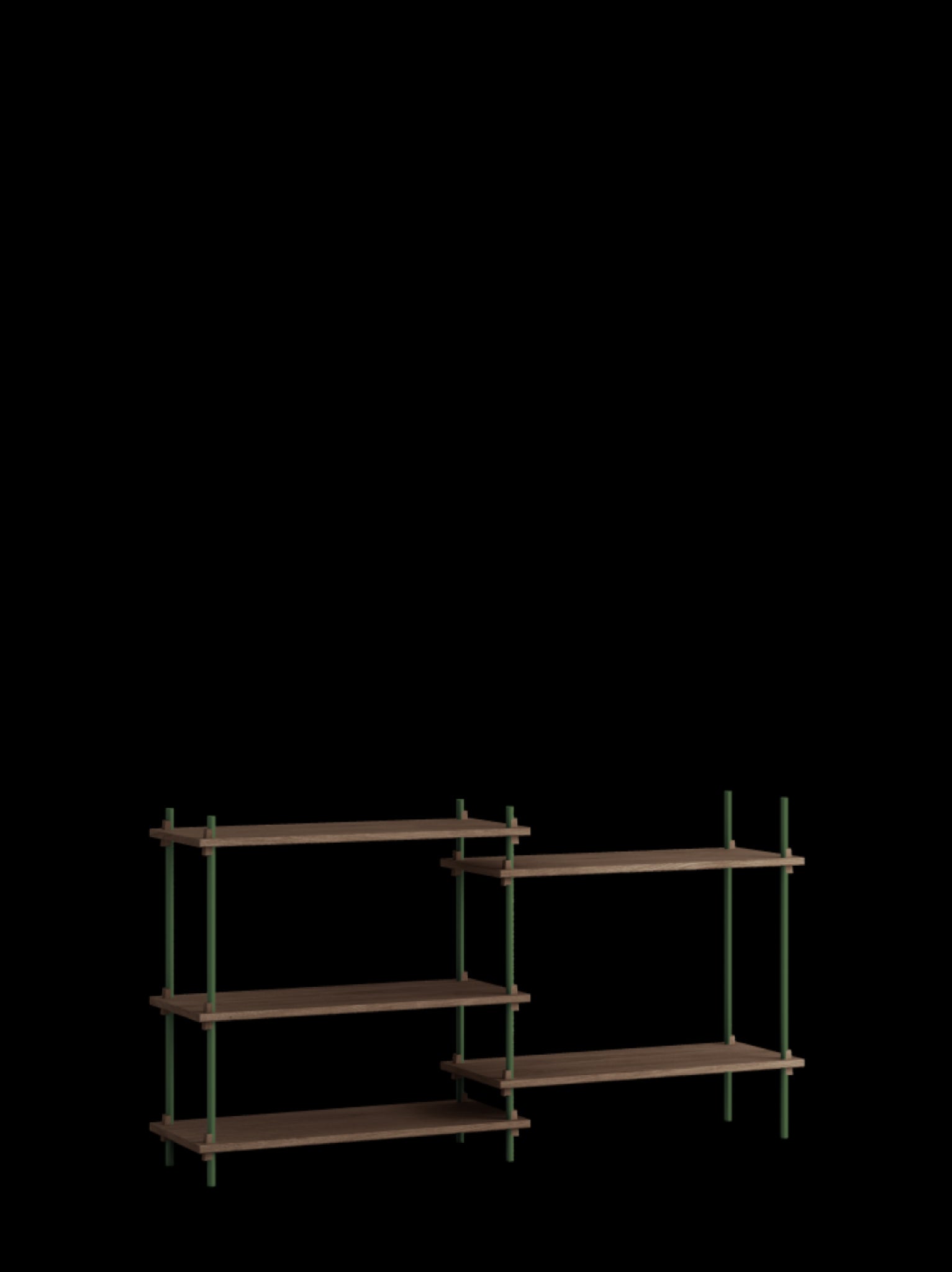 Customizable Moebe Shelving System in Smoked Oak & Pine Green - 85cm High