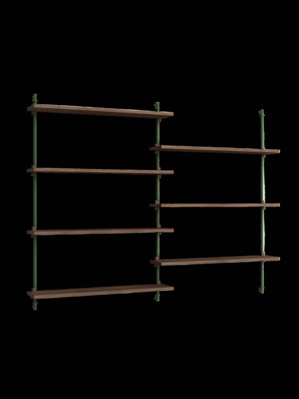 Moebe Wall Shelving WS.115.2: Smoked Oak & Pine Green for Any Room