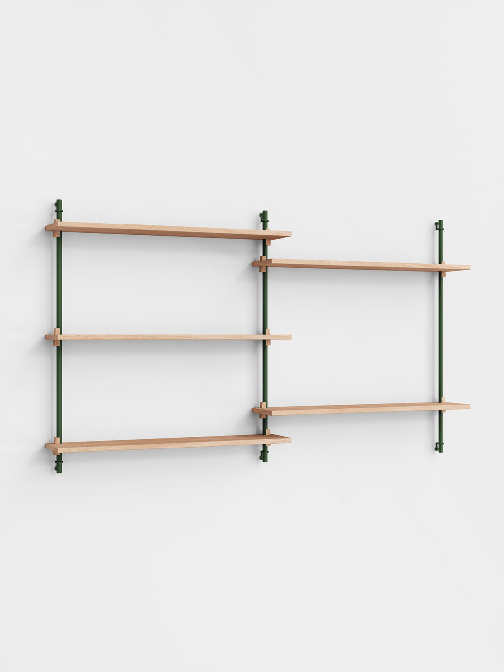 Moebe Wall Shelving WS.85.2: Adjustable Oak Shelf in Pine Green