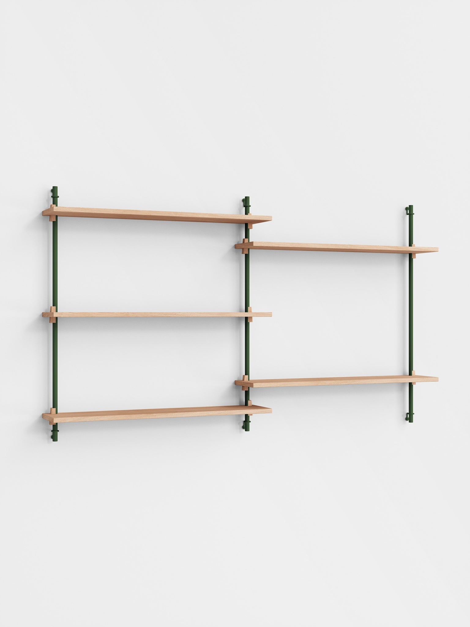 Moebe Wall Shelving WS.85.2: Adjustable Oak Shelf in Pine Green