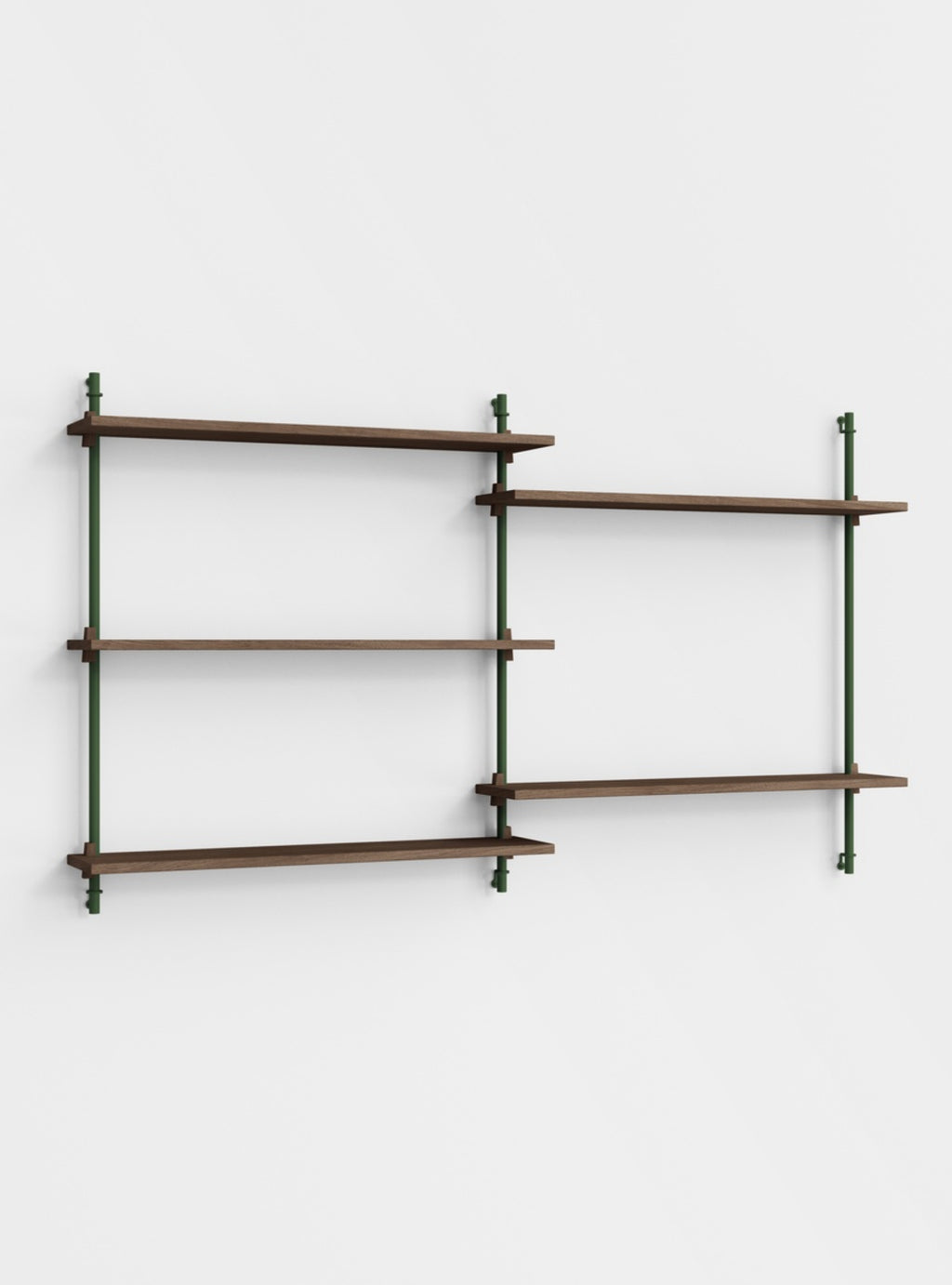 Moebe Wall Shelving WS.85.2: Versatile Smoked Oak & Pine Green Design