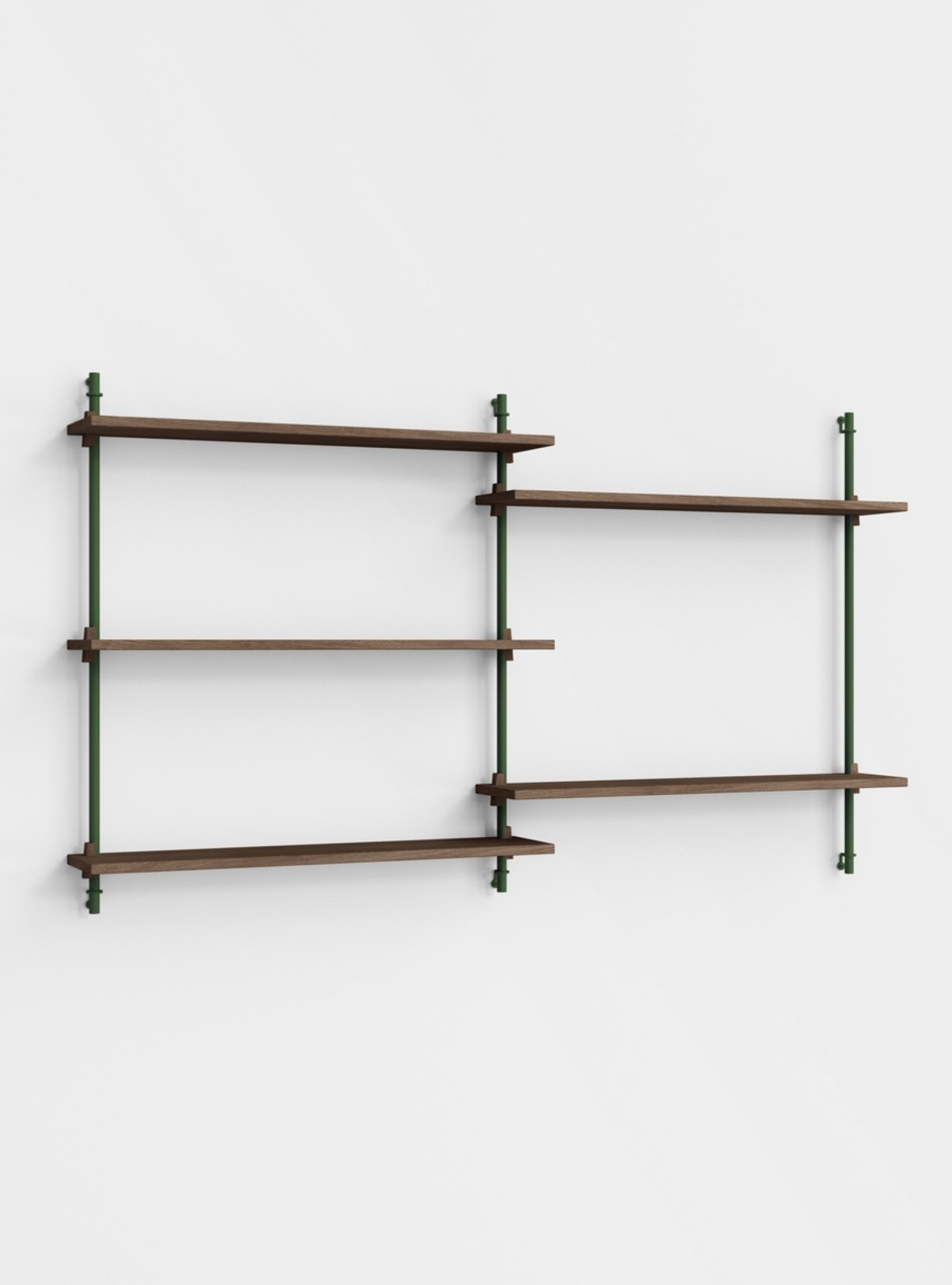 Moebe Wall Shelving WS.85.2: Versatile Smoked Oak & Pine Green Design