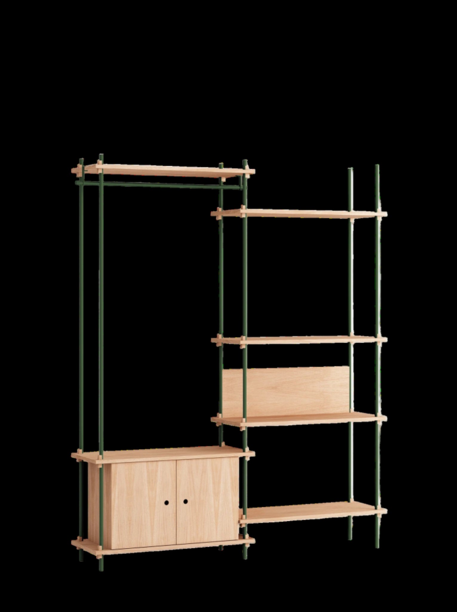 Customizable Moebe Shelving System in Oak & Pine Green - 200cm Height