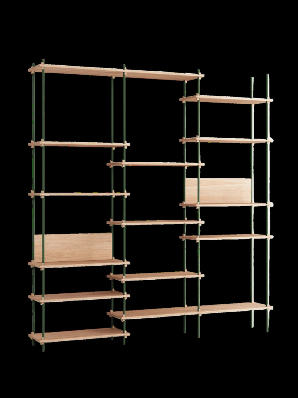Customizable Moebe Shelving System in Oak & Pine Green - 255cm Height