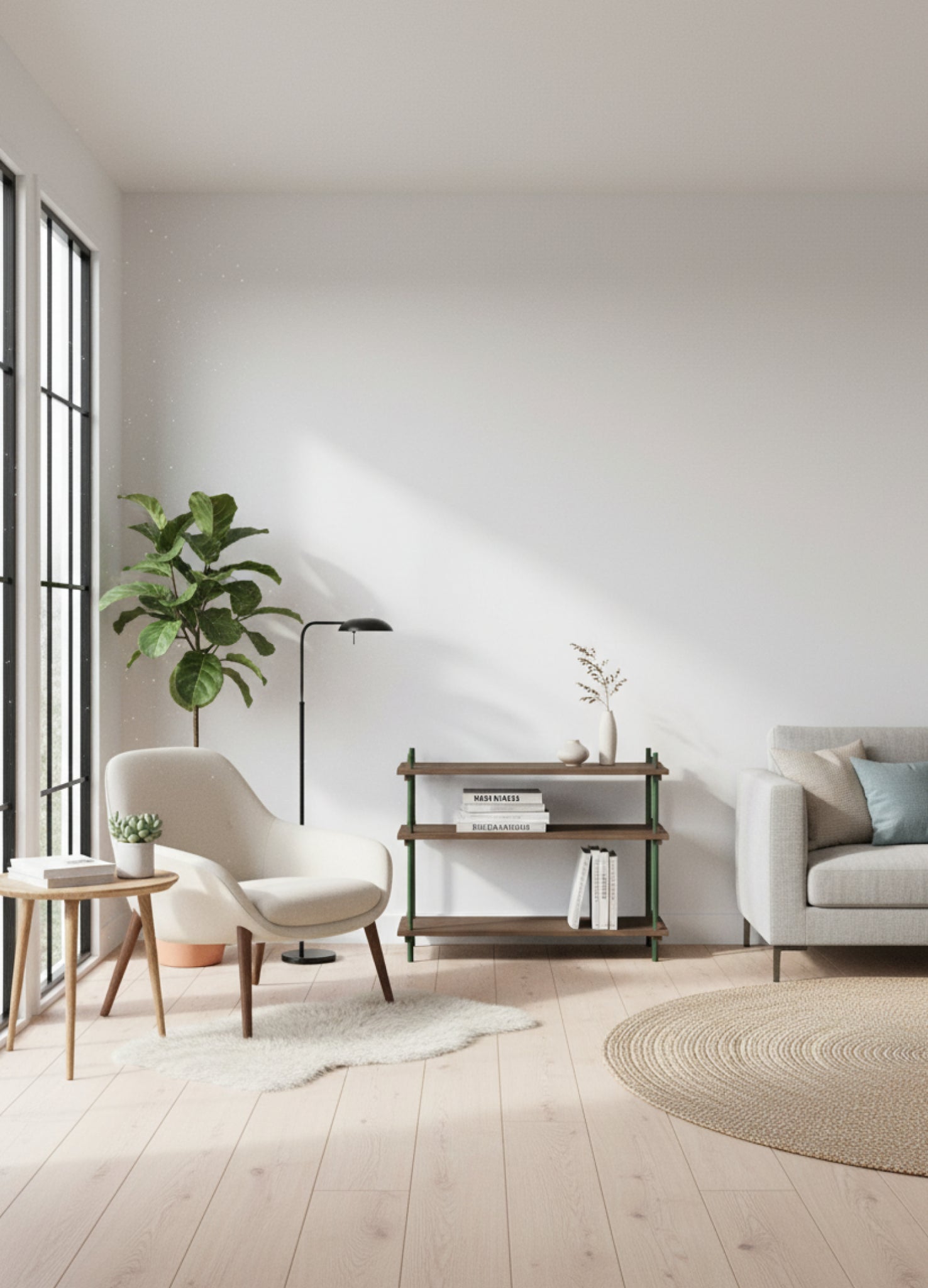 Customizable Moebe Shelving System in Smoked Oak & Pine Green - 65cm High