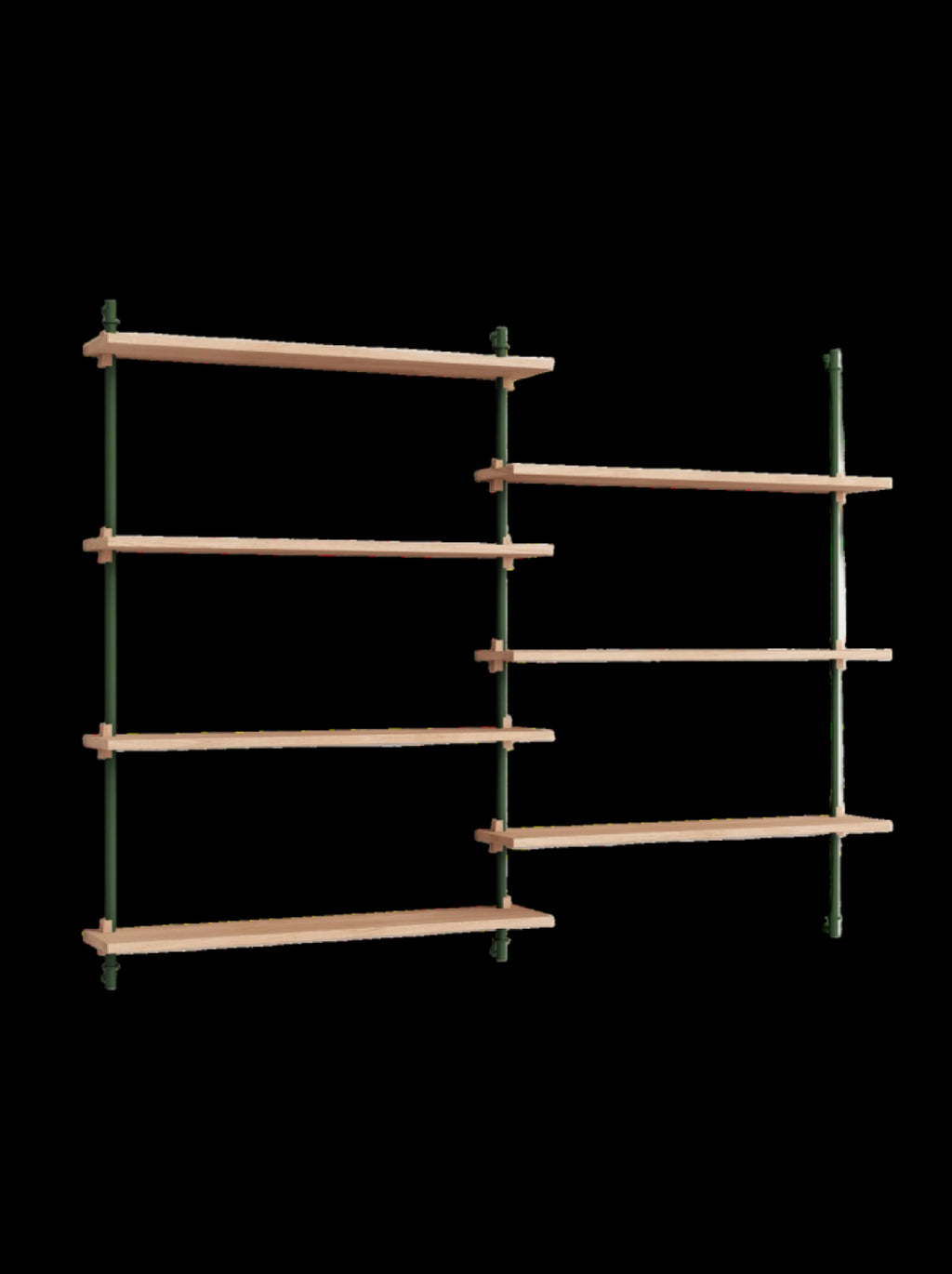 Moebe Wall Shelving WS.115.2: Adjustable Oak Shelf in Pine Green