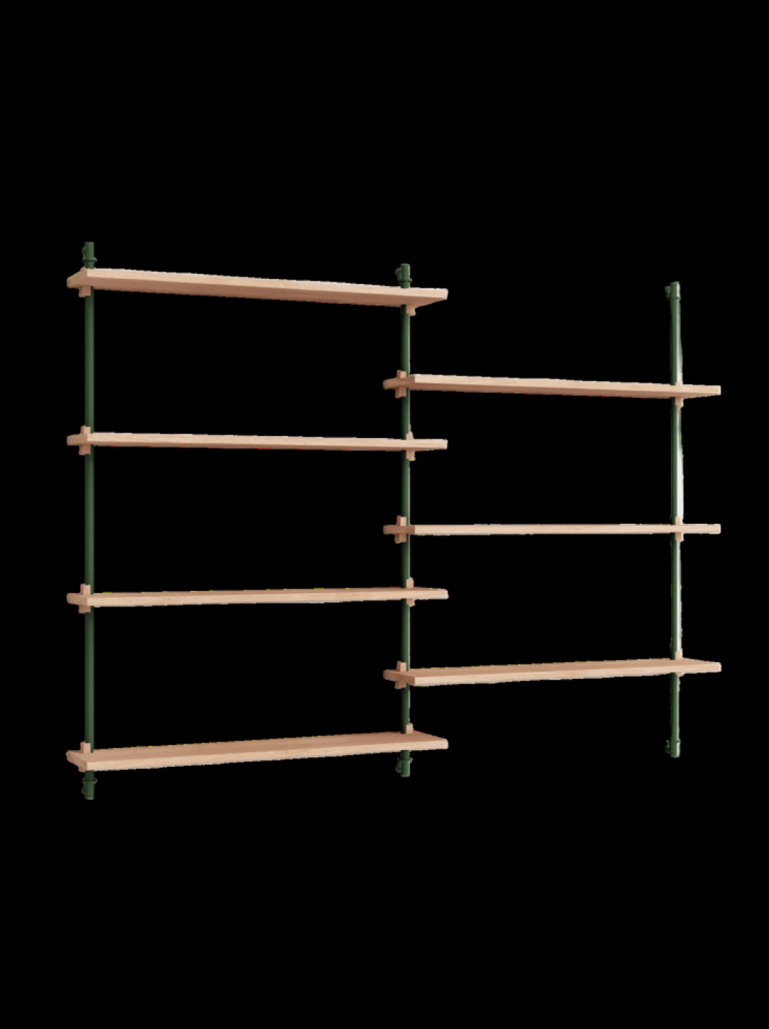 Moebe Wall Shelving WS.115.2: Adjustable Oak Shelf in Pine Green