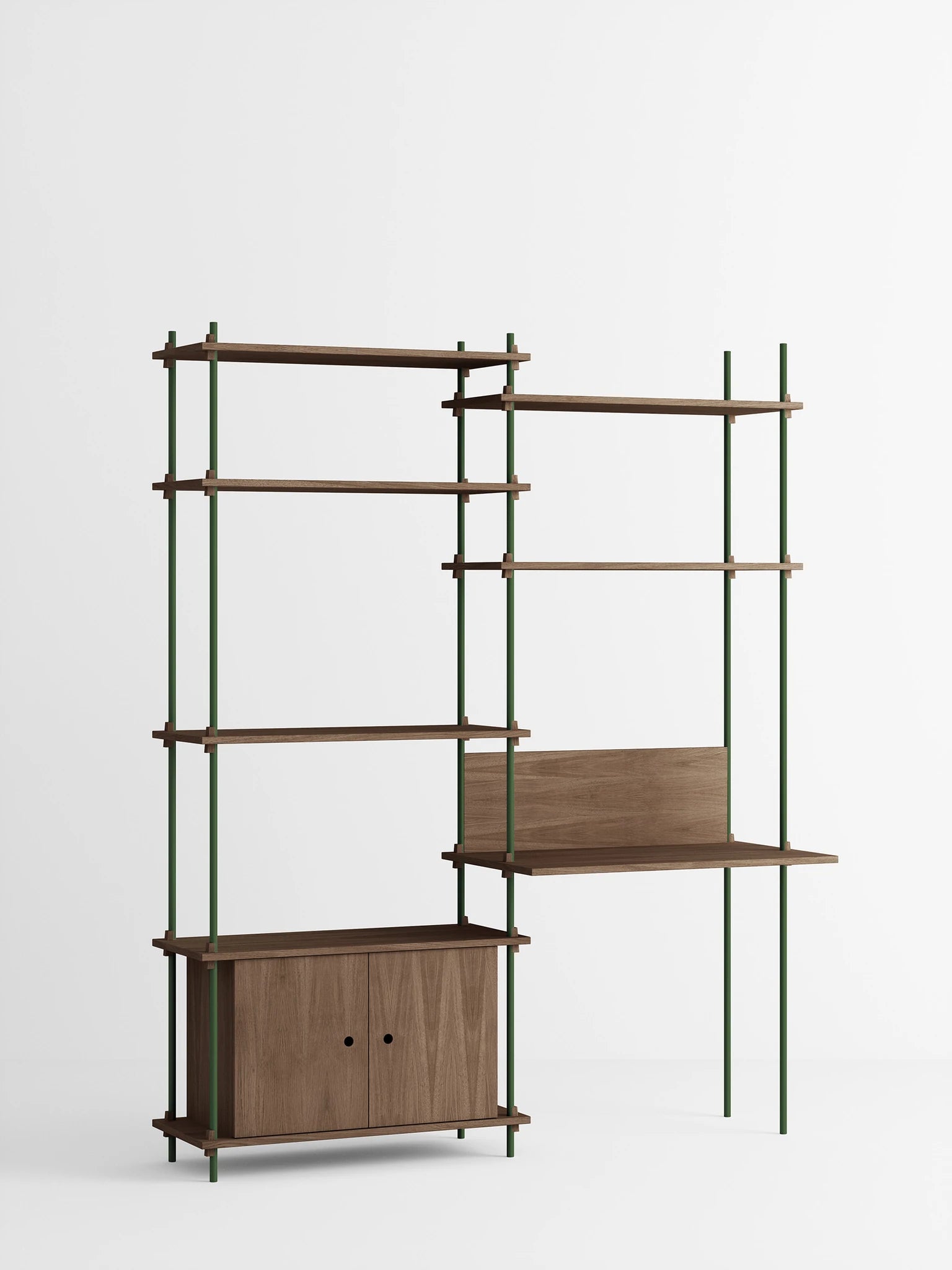 Customizable Moebe Shelving System in Smoked Oak & Pine Green - 200cm