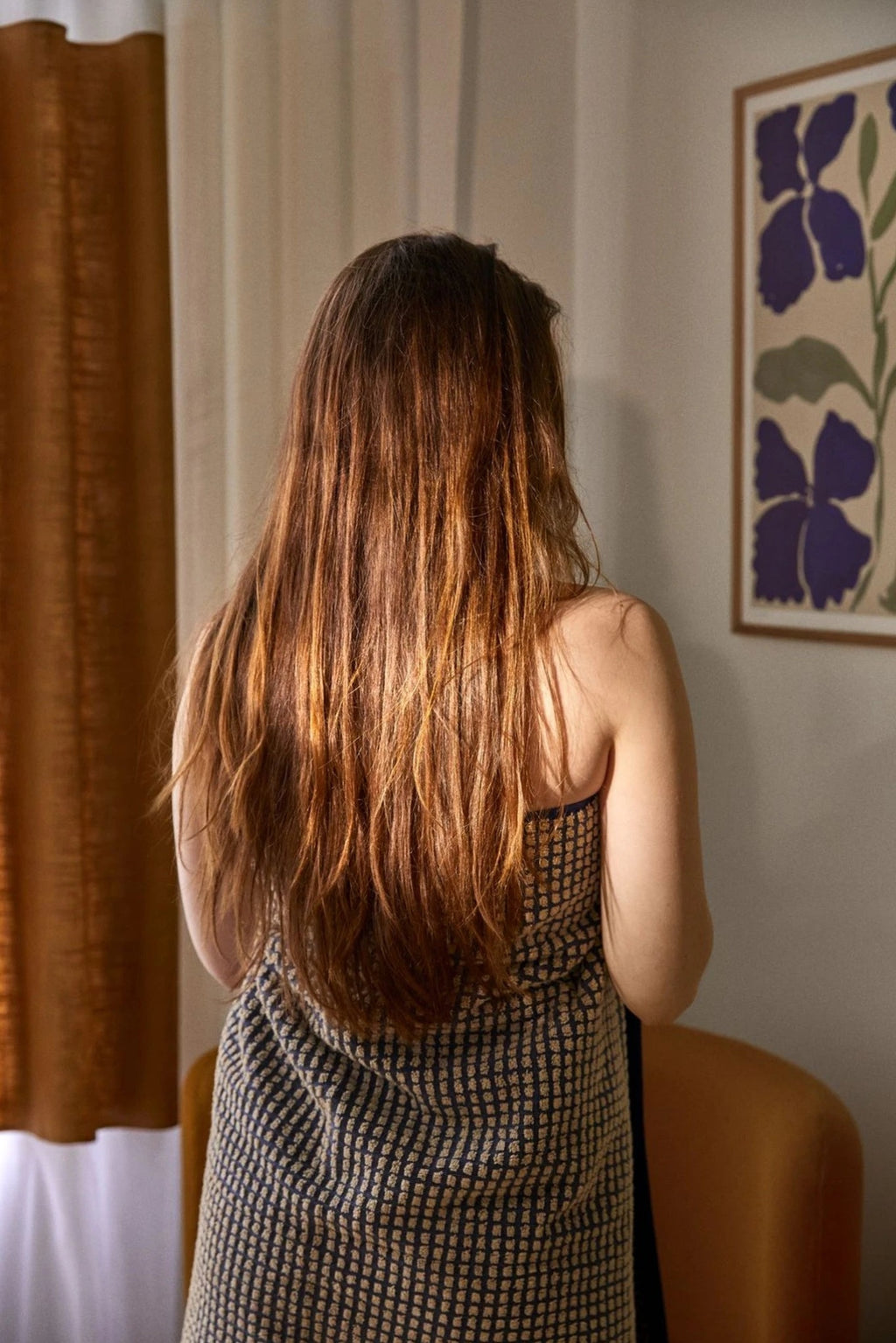 Juna Check towel 50X100 cm, dark blue/sand