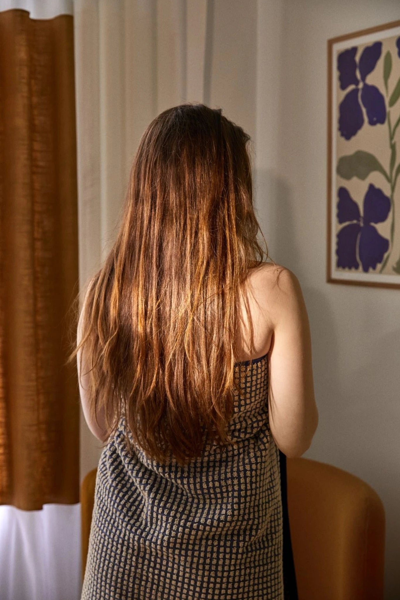 Juna Check towel 50X100 cm, dark blue/sand