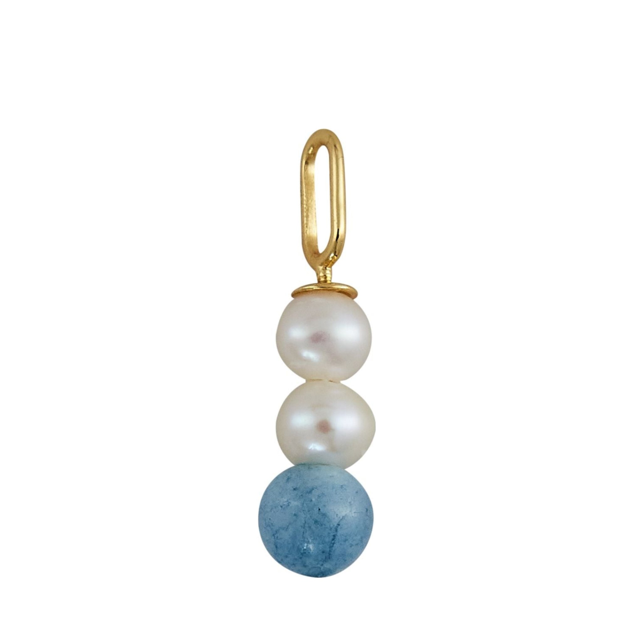 Design Letters Pearl Stick Charm 4 mm Pendant Gold Plated, Aquamarine Blue