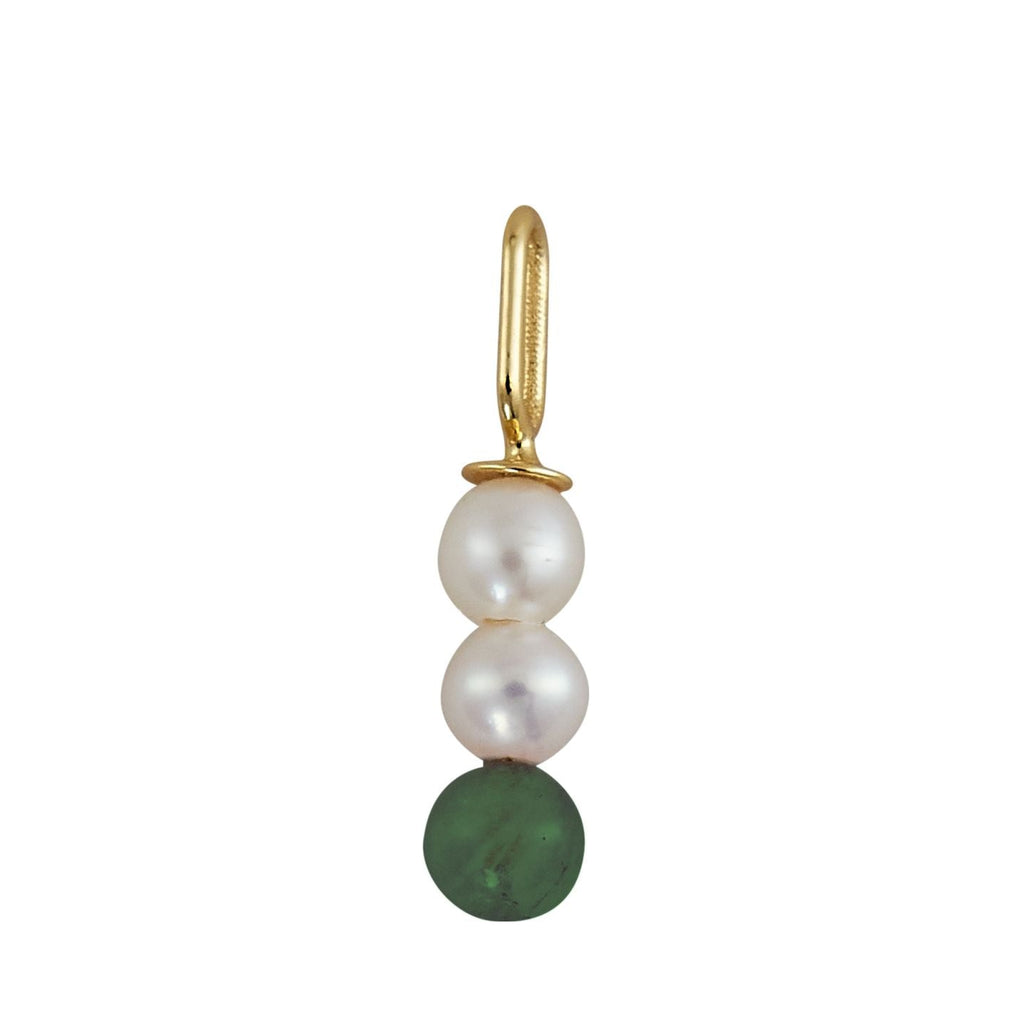 Design Letters Pearl Stick Charm 4 mm Pendant Gold Plated, Malachite Green