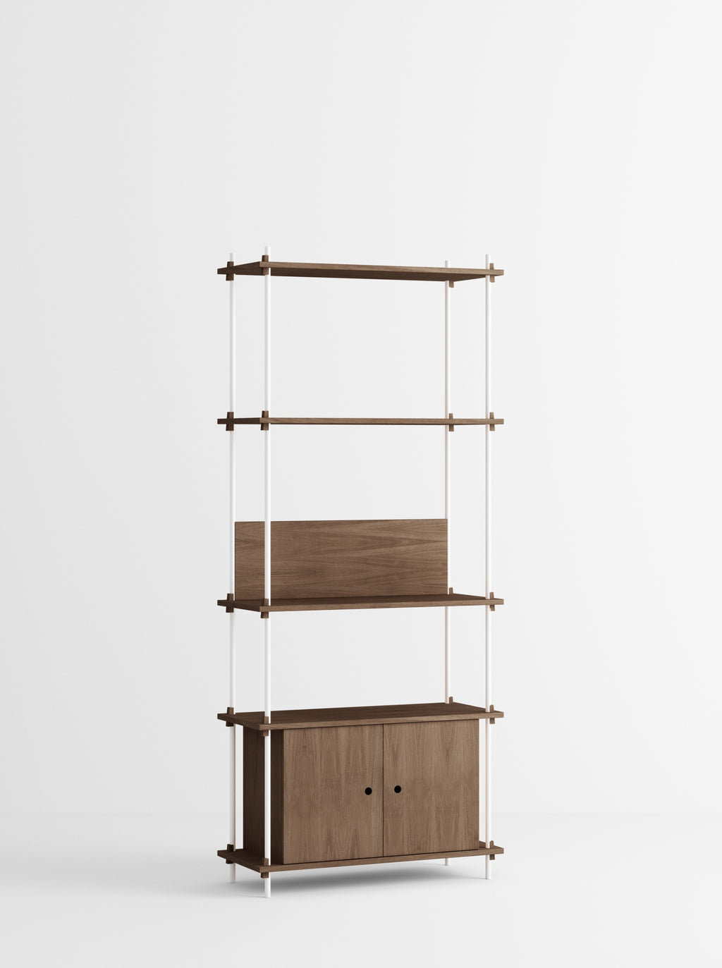 Moebe Shelving Set S.200.1.b, Smoked Oak Shelves, White Legs (fsc Mix Credit)